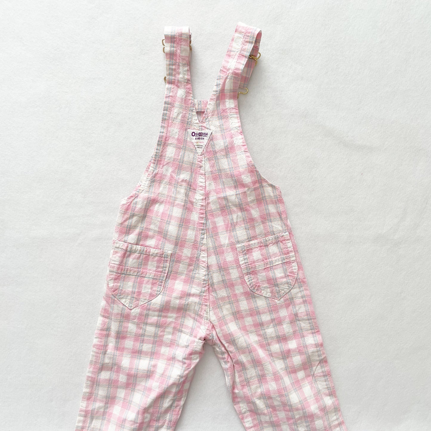 OshKosh Pink Plaid Overalls - Yellow Clover Vintage Kids Clothes