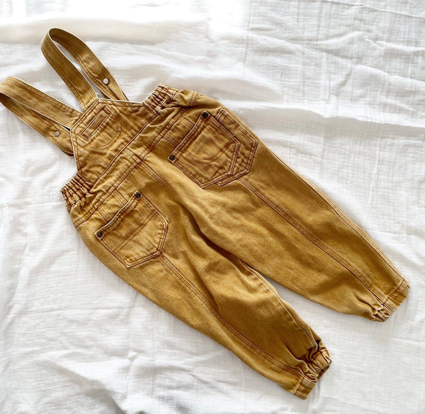Tan Elastic Cuff Suspender Pants - Yellow Clover Vintage Kids Clothes