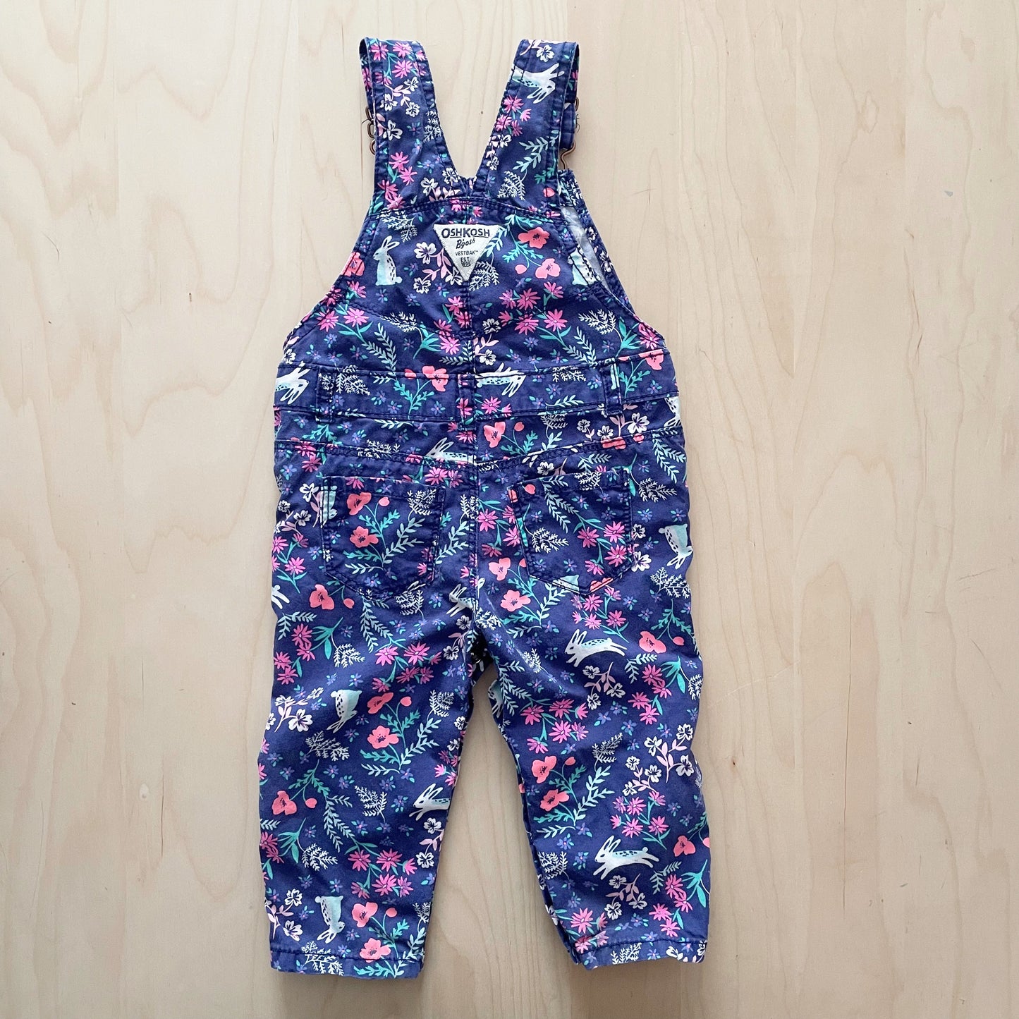 OshKosh Bunny Floral Print Overalls - Yellow Clover Vintage Kids Clothes