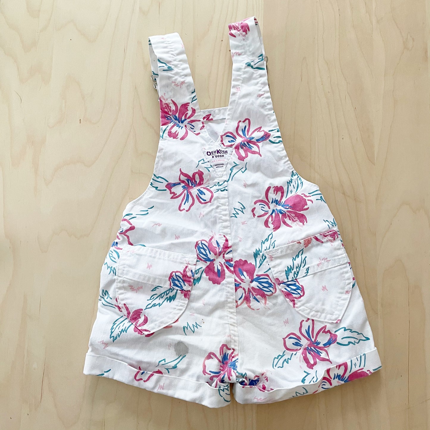 Vintage OshKosh Tropical Flower Print Shortalls - Yellow Clover Vintage Kids Clothes