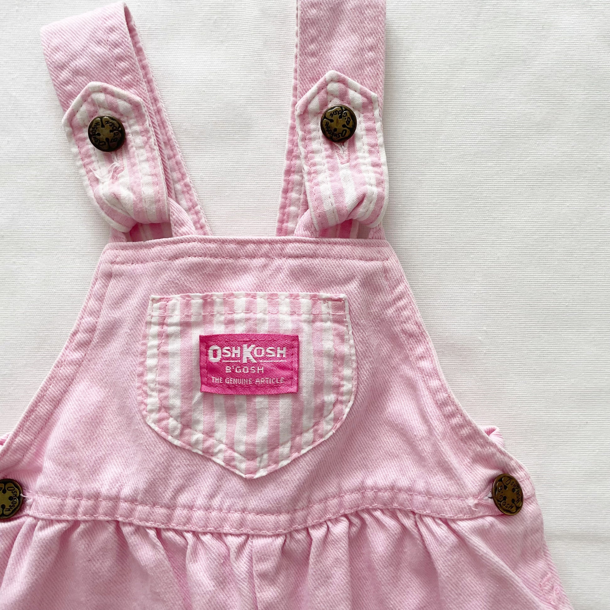 OshKosh Stripe Bow Back Light Pink Bubble Overalls - Yellow Clover Vintage Kids Clothes