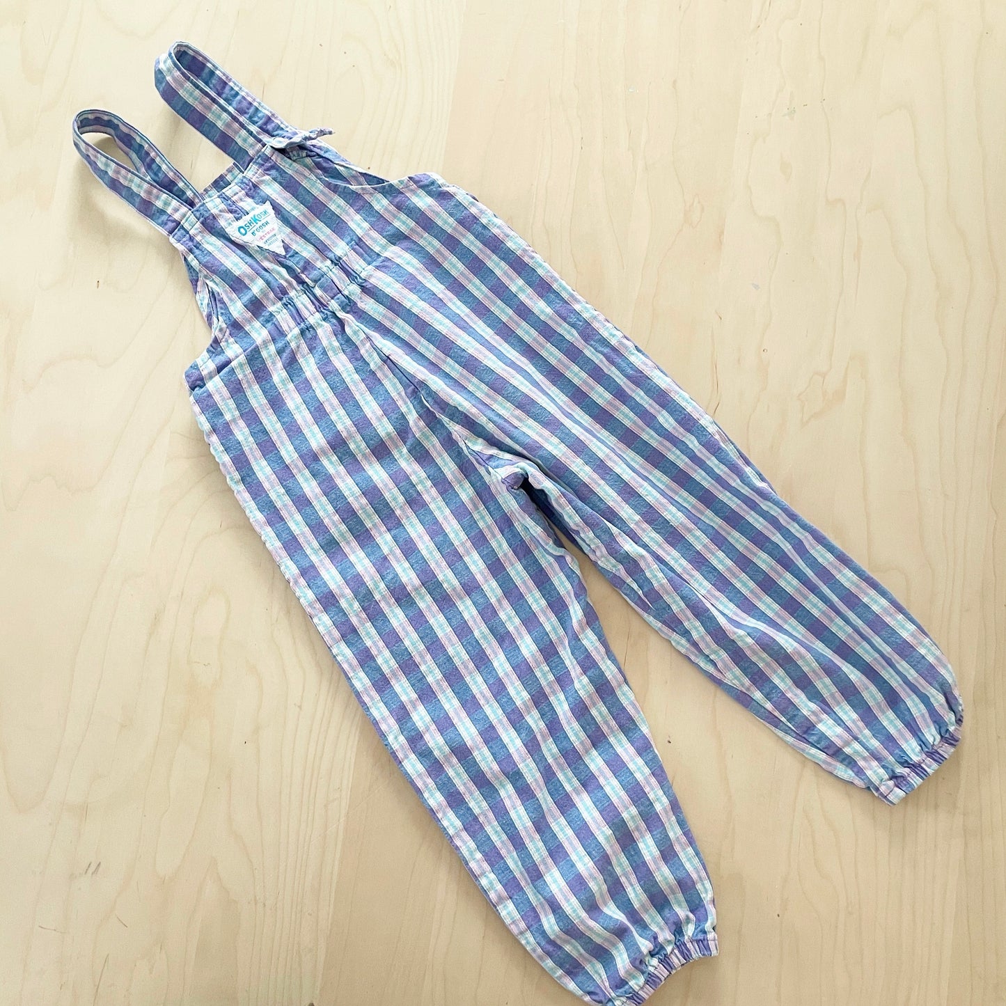 Vintage OshKosh Plaid Elastic Cuff Overalls - Yellow Clover Vintage Kids Clothes