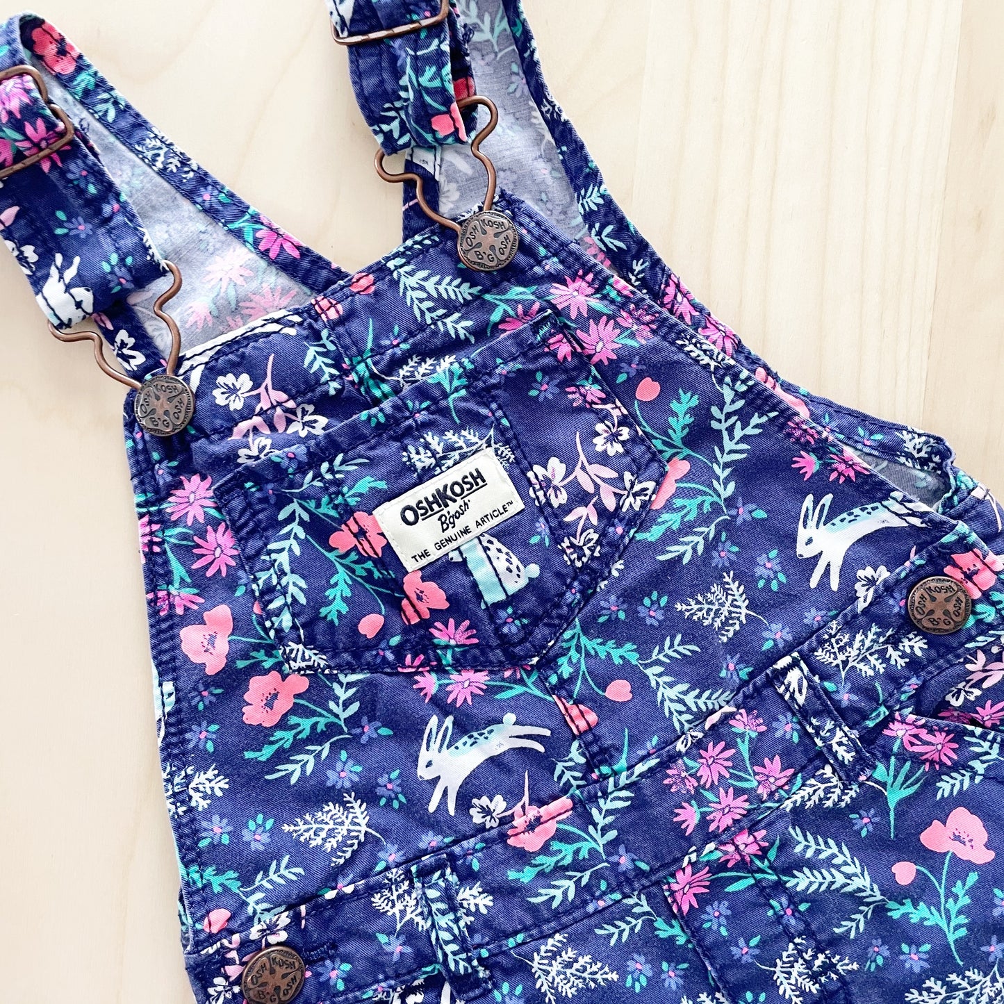 OshKosh Floral Bunny Overalls - Yellow Clover Vintage Kids Clothes