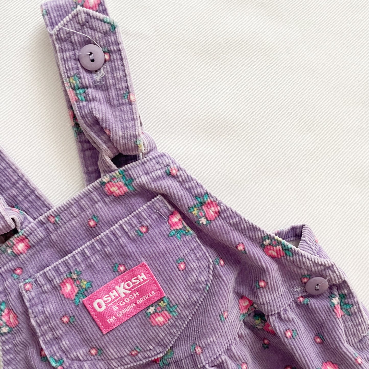 OshKosh Bow Back Lilac Floral Cord Overalls - Yellow Clover Vintage Kids Clothes