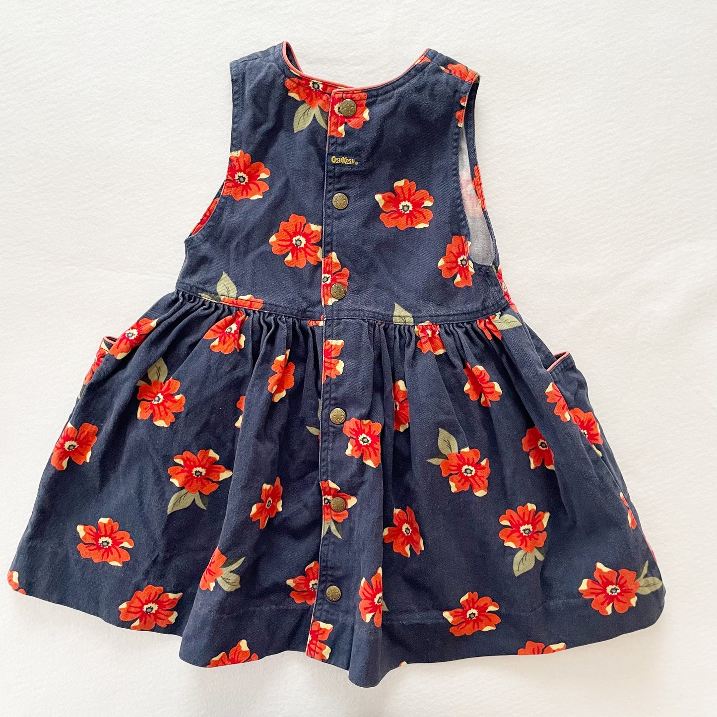 OshKosh Navy Red Floral Dress - Yellow Clover Vintage Kids Clothes