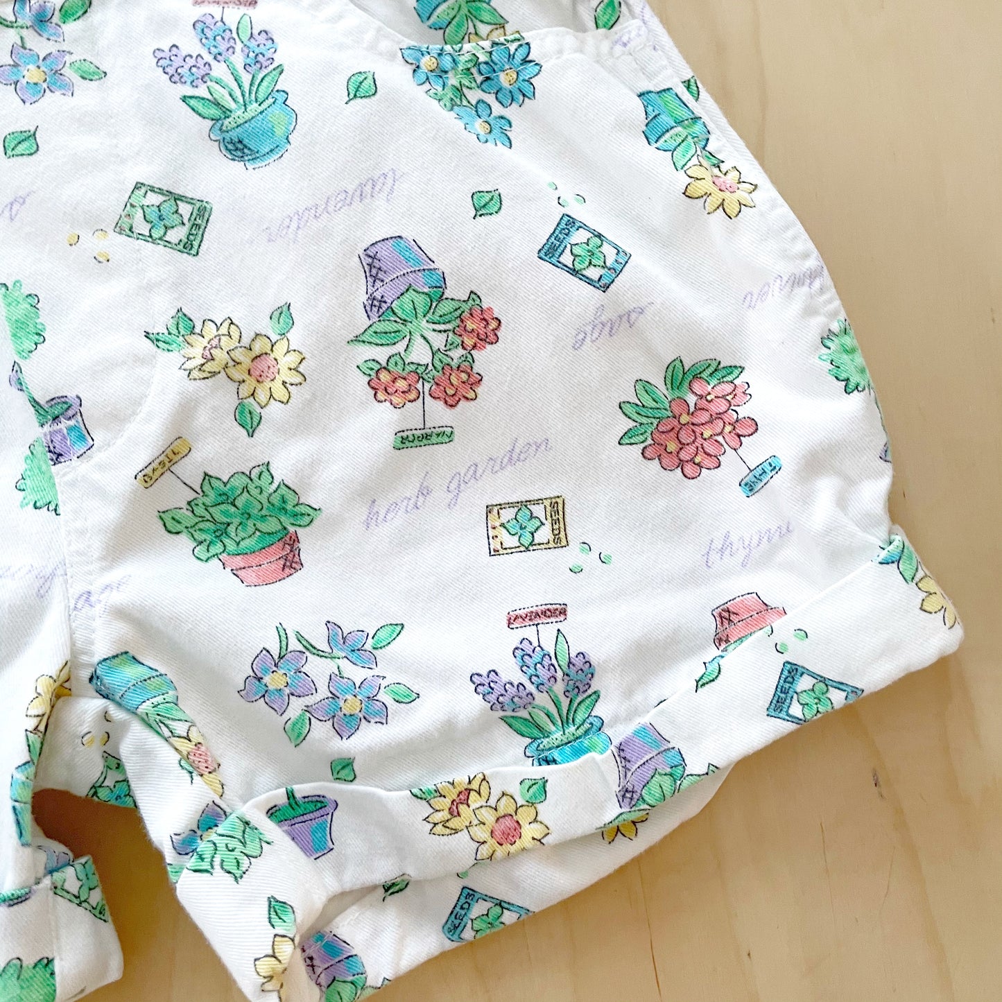 Vintage OshKosh Potted Plant Print Shortalls - Yellow Clover Vintage Kids Clothes