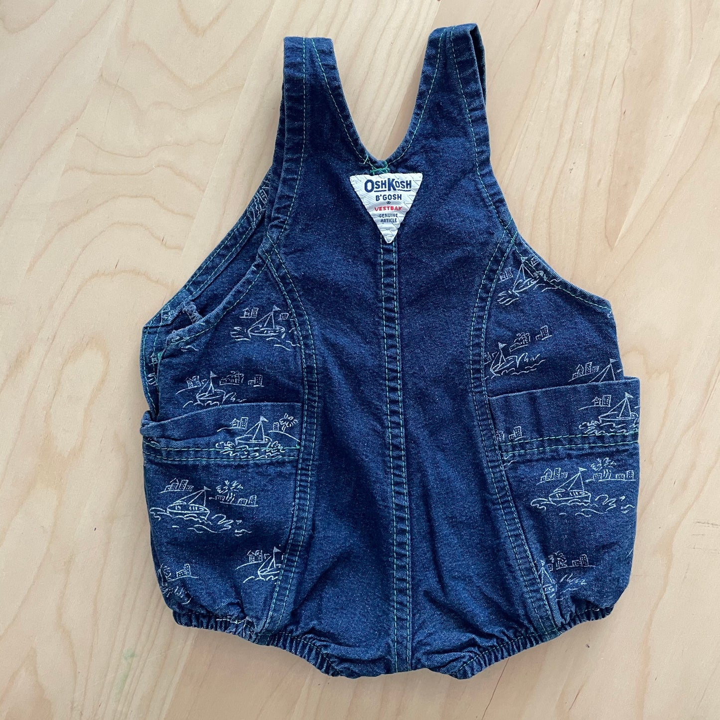 OshKosh Denim Sailboat Bubble Romper - Yellow Clover Vintage Kids Clothes
