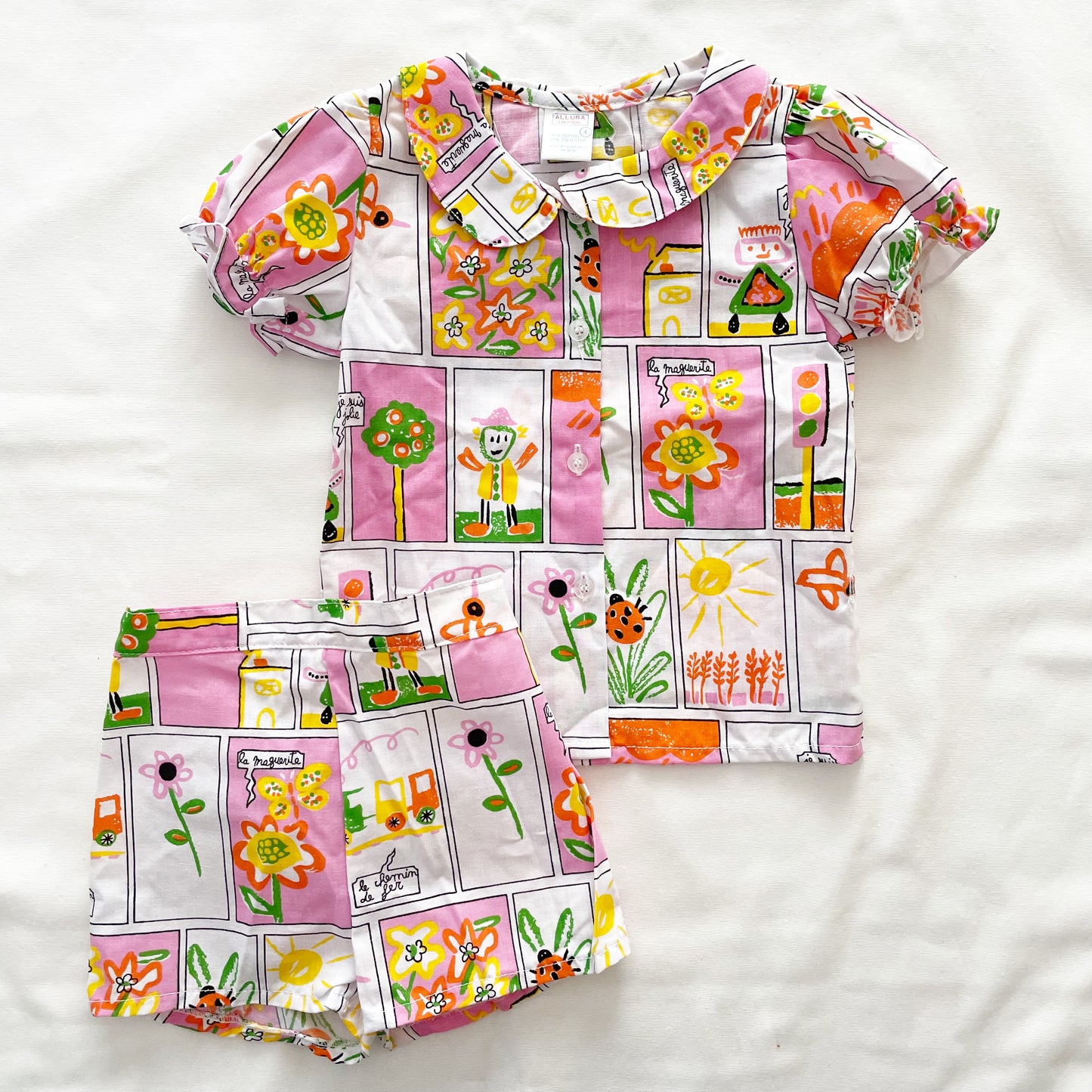 Happy Doodle Button Up Shirt Set • 4T - Yellow Clover Vintage Kids Clothes