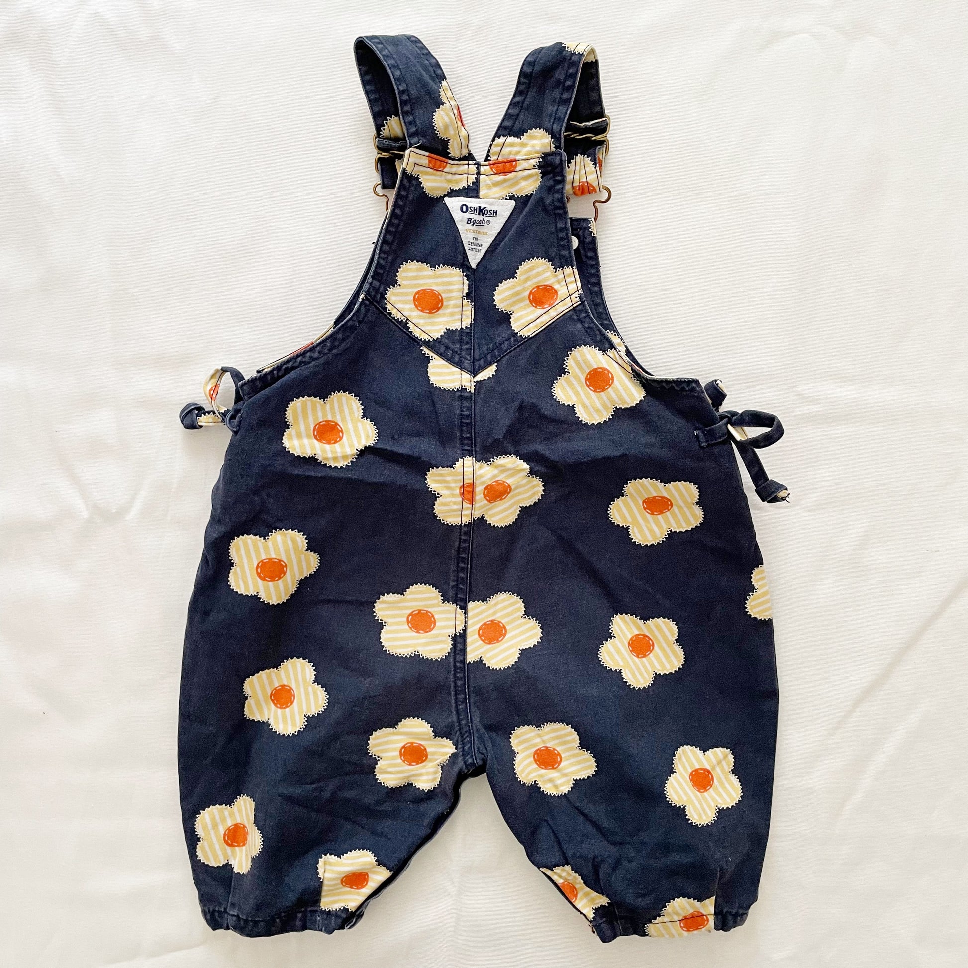 OshKosh Oversized Flower Print Baggy Shortalls - Yellow Clover Vintage Kids Clothes