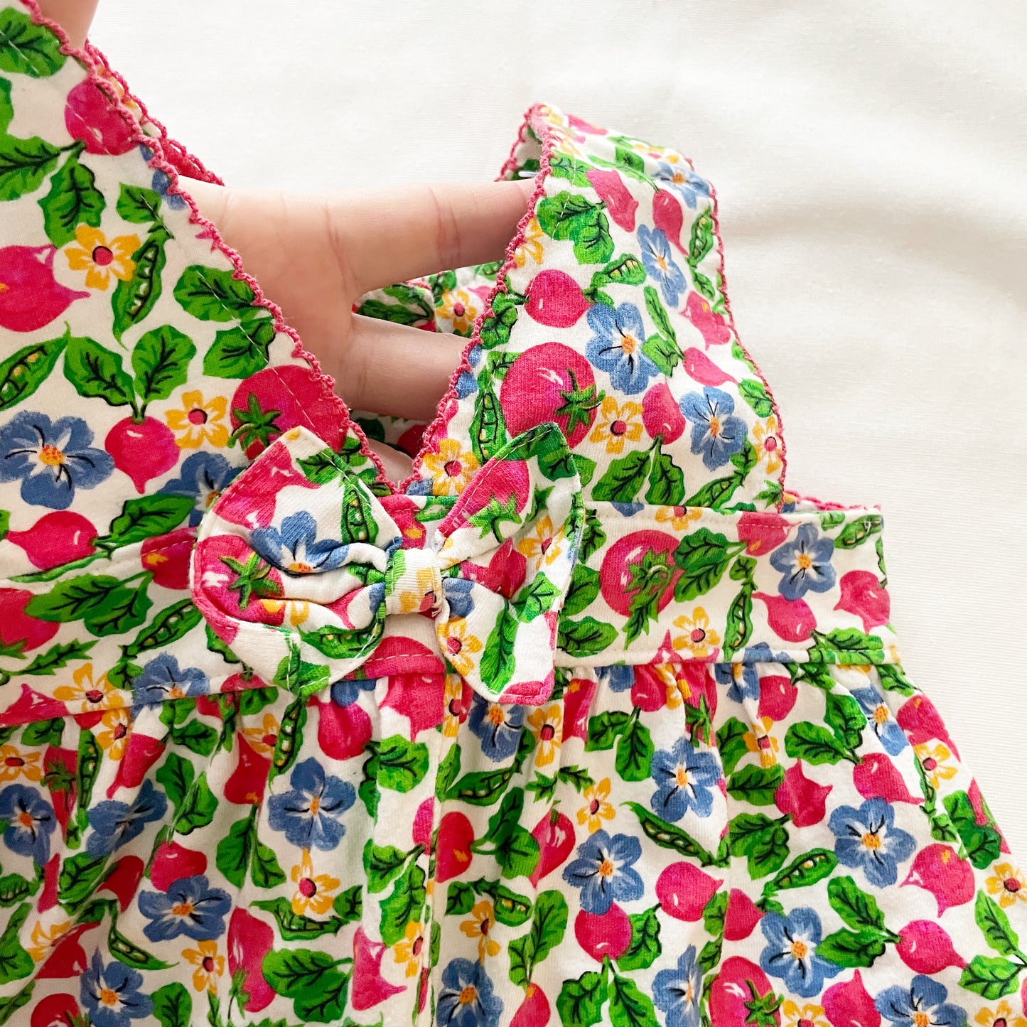 Baby B’gosh Floral Veggie Print Bow Back Bubble Romper