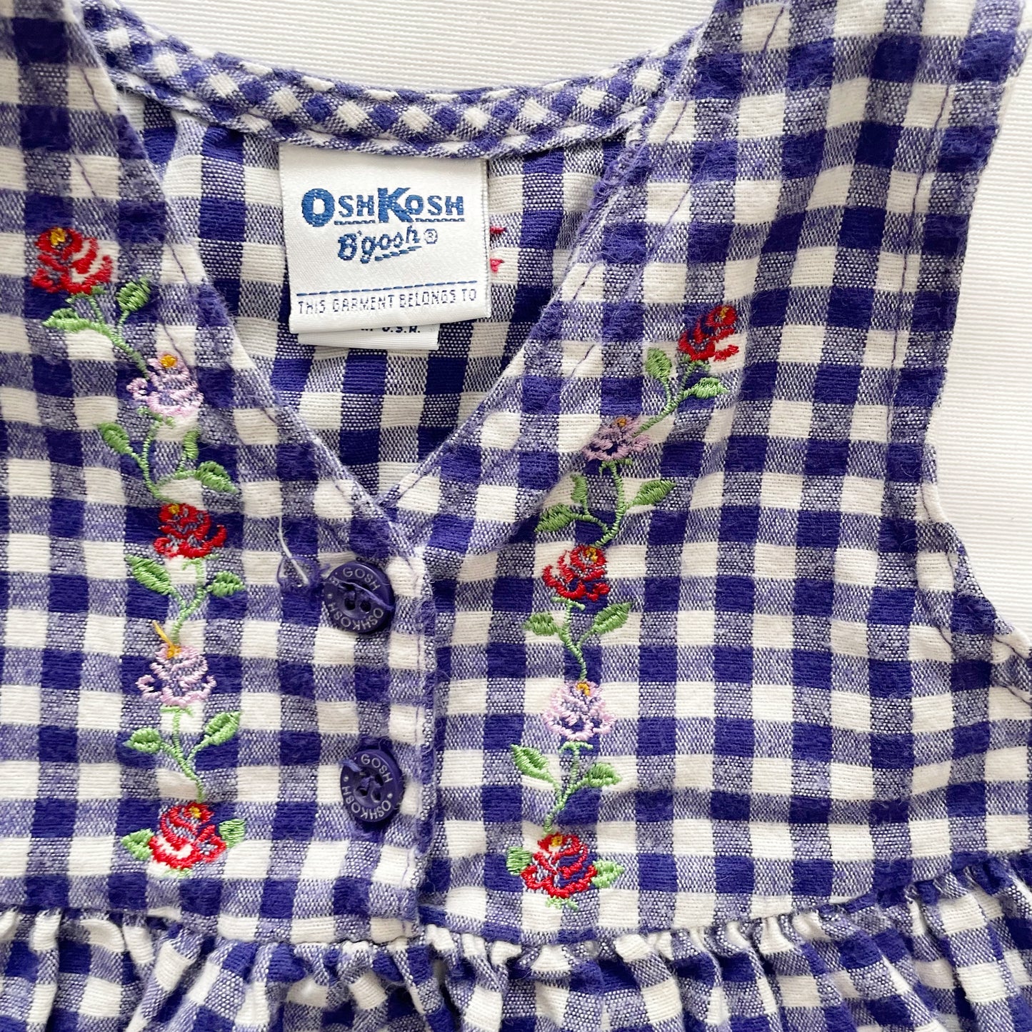 OshKosh Flannel Gingham Embroidered Dress - Yellow Clover Vintage Kids Clothes