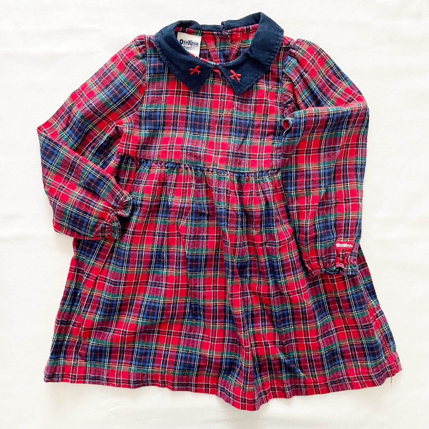 OshKosh Bow Collar Plaid Flannel Dress - Yellow Clover Vintage Kids Clothes