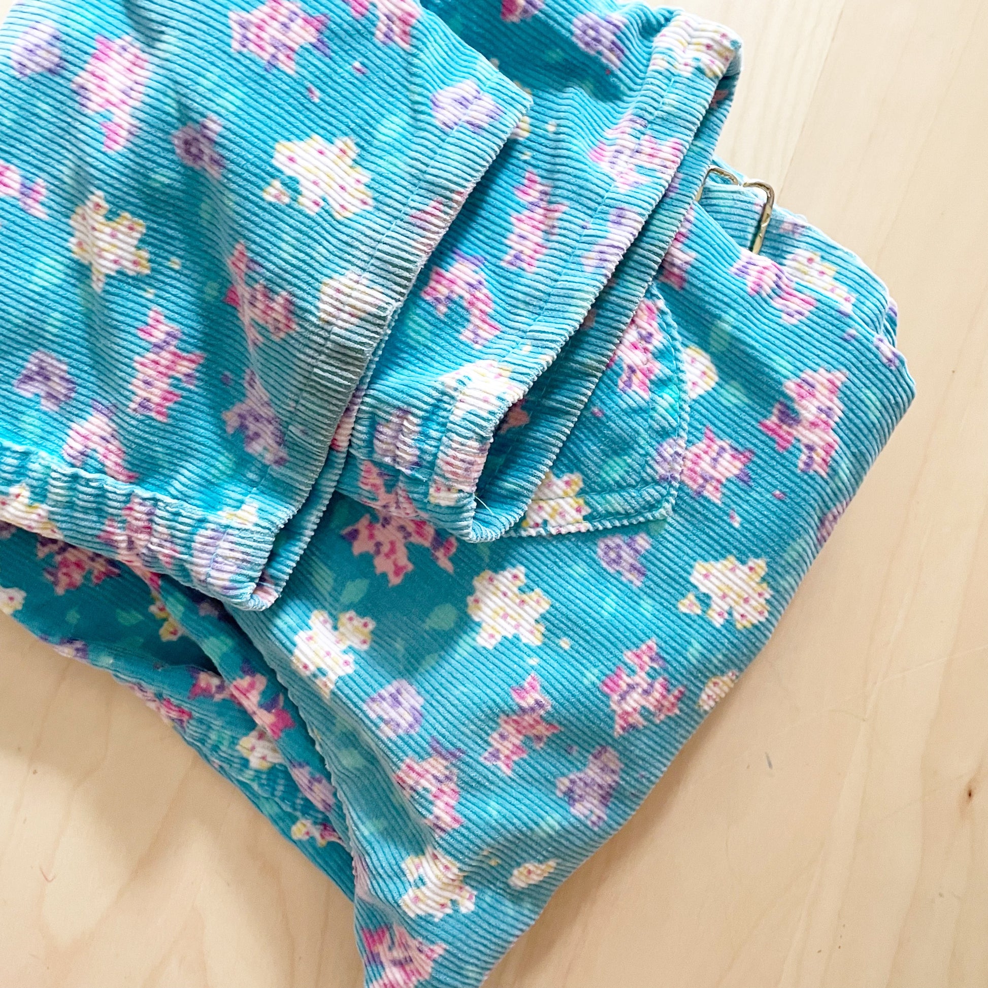 OshKosh Turquoise Floral Cord Overalls - Yellow Clover Vintage Kids Clothes