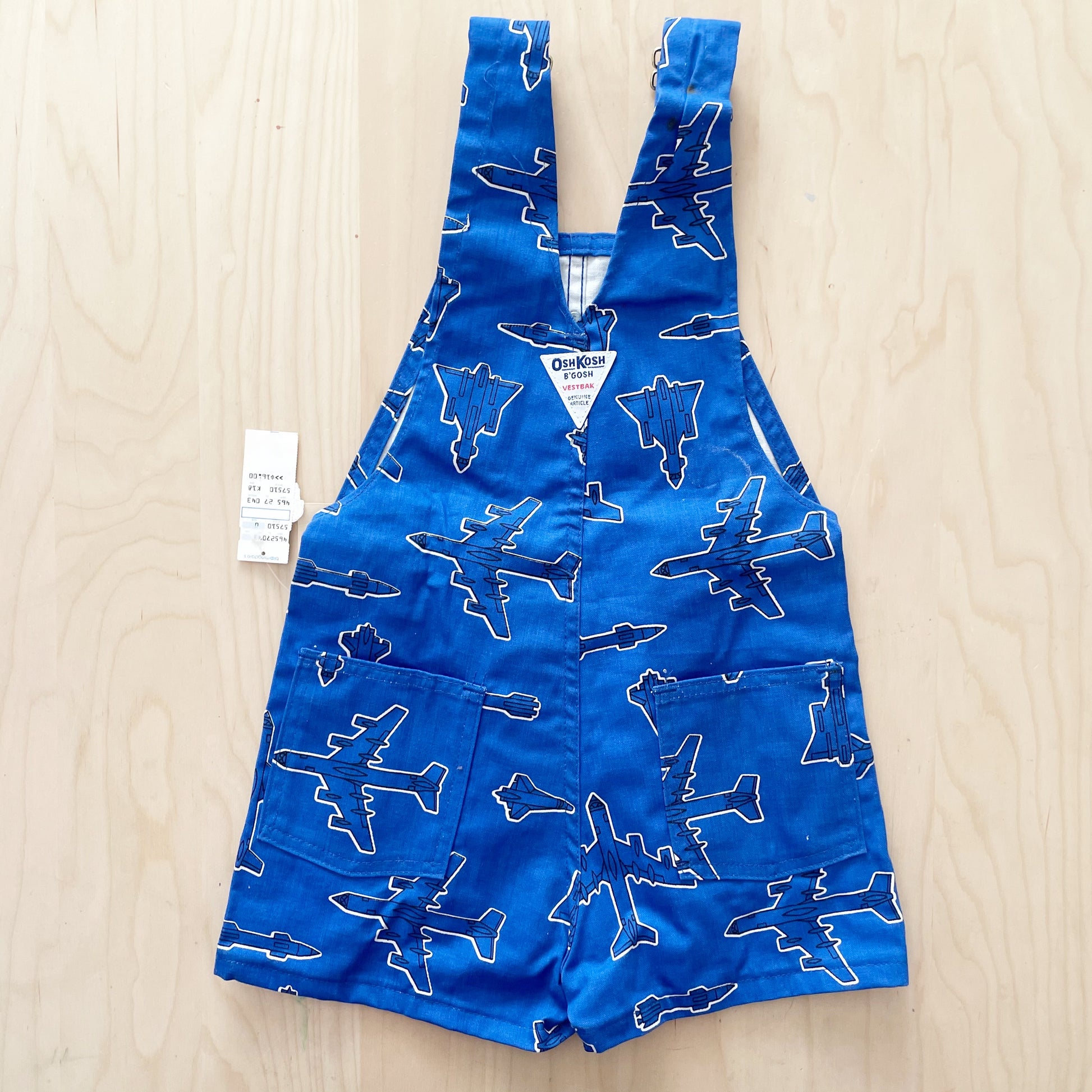 OshKosh Jet Airplane Print Shortalls - Yellow Clover Vintage Kids Clothes