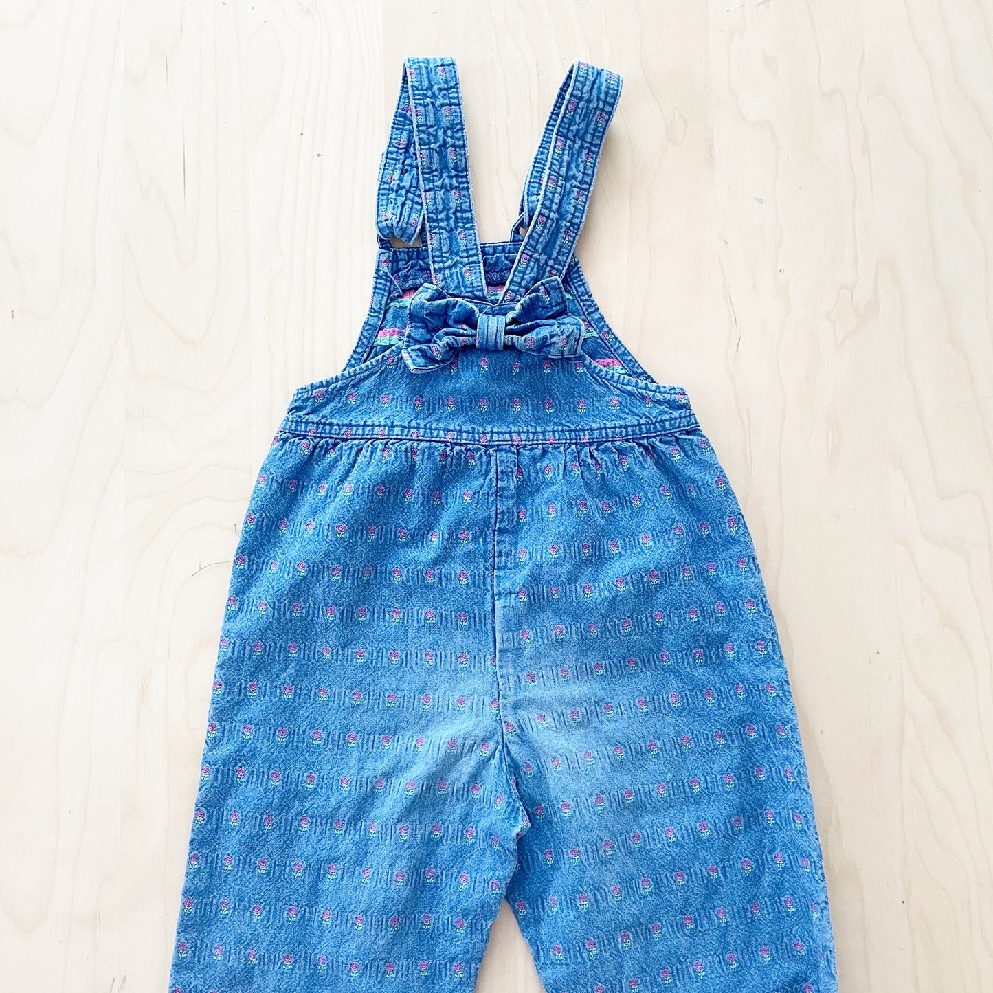 Vintage OshKosh Bow Back Floral Woven Chambray Overalls - Yellow Clover Vintage Kids Clothes