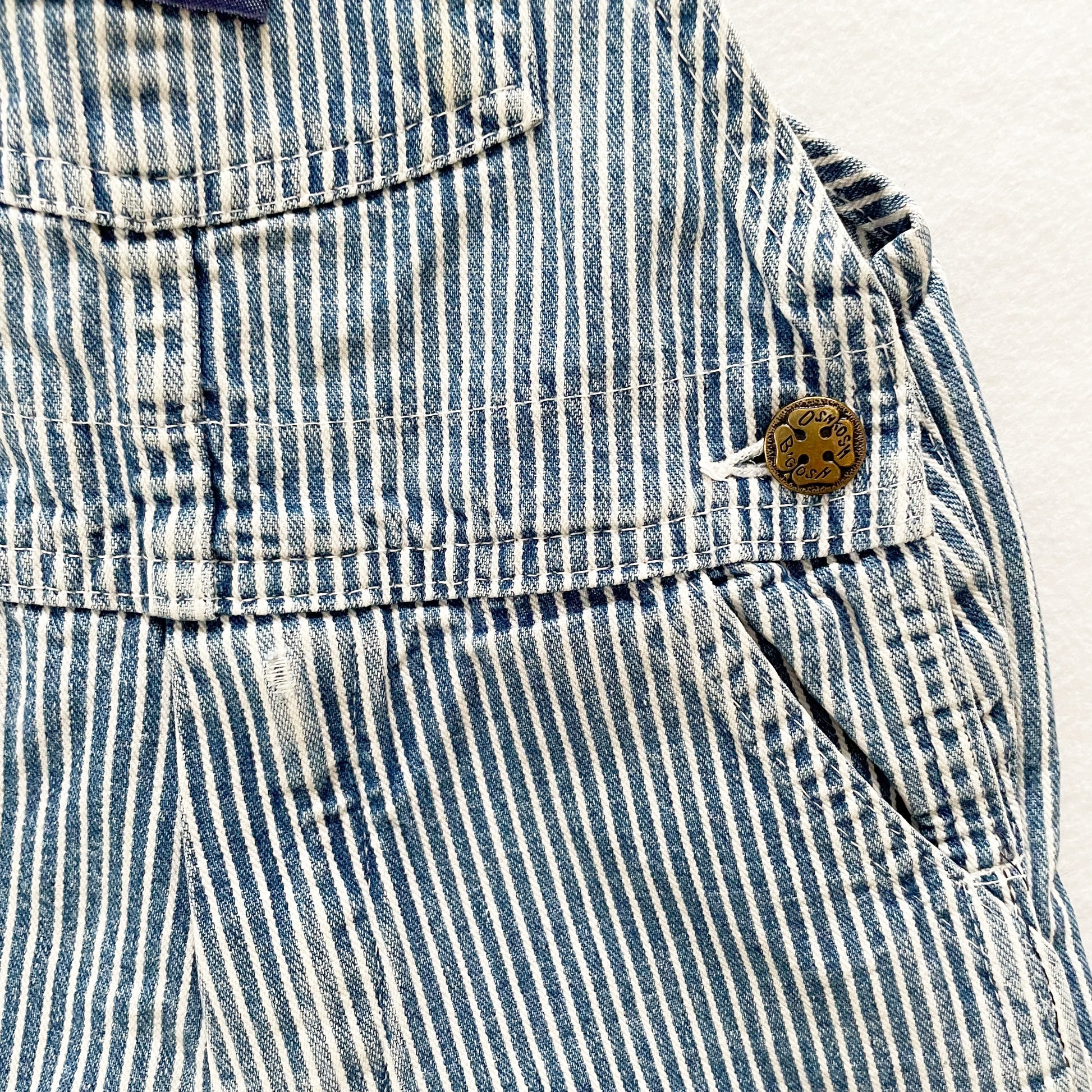 OshKosh Hickory Stripe Denim Overalls - Yellow Clover Vintage Kids Clothes