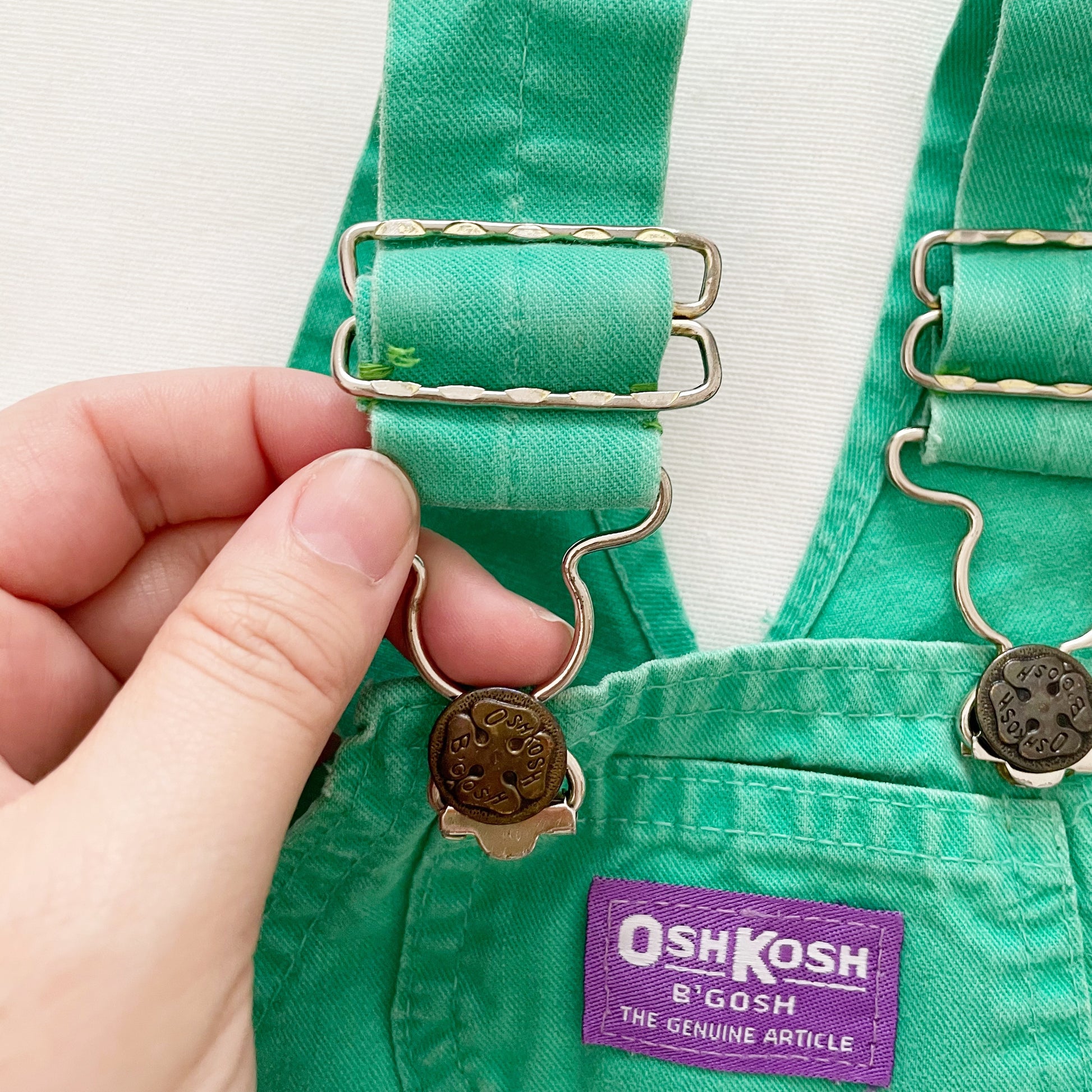 OshKosh Turquoise Green Shortalls - Yellow Clover Vintage Kids Clothes