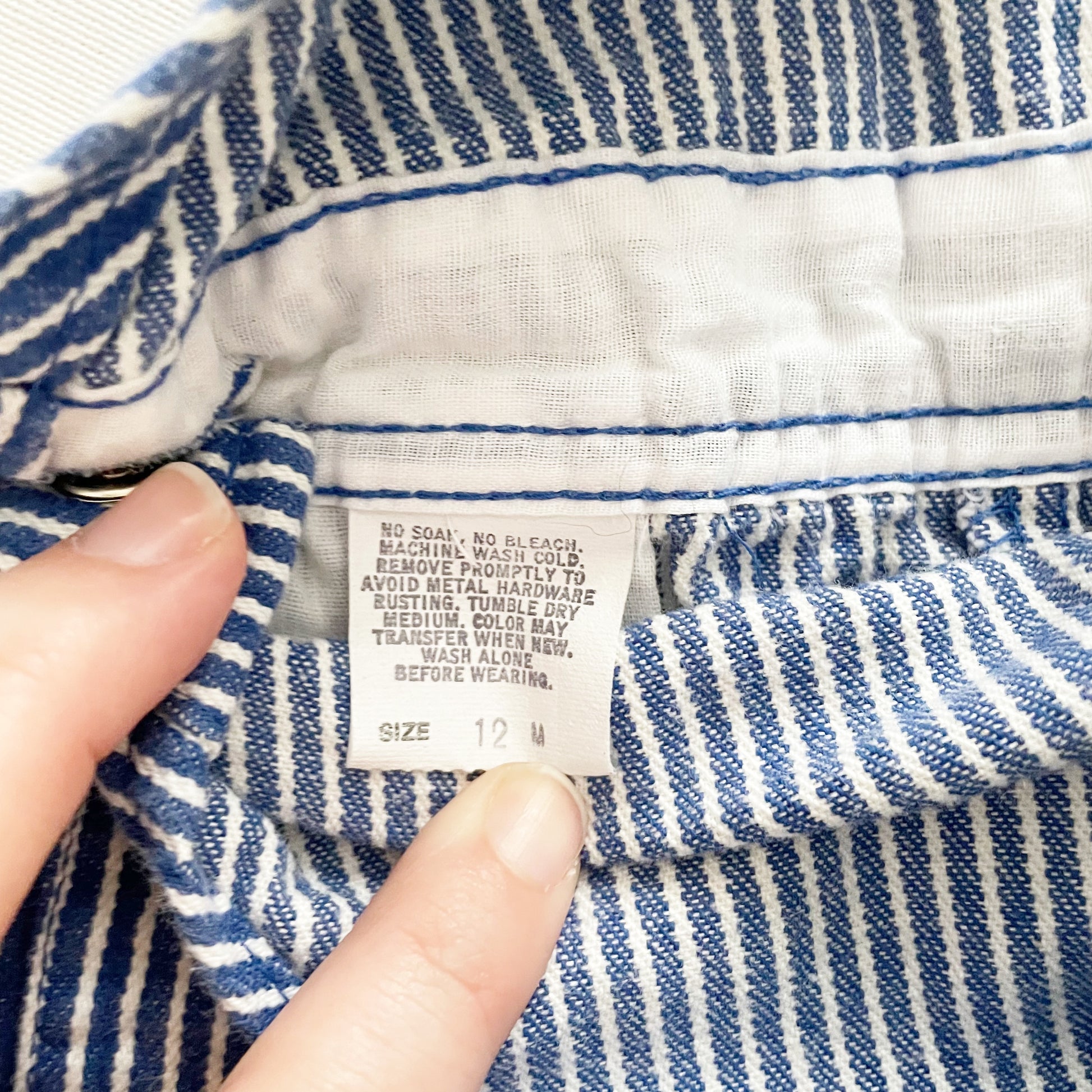 OshKosh Classic Navy Hickory Stripe Shortalls - Yellow Clover Vintage Kids Clothes