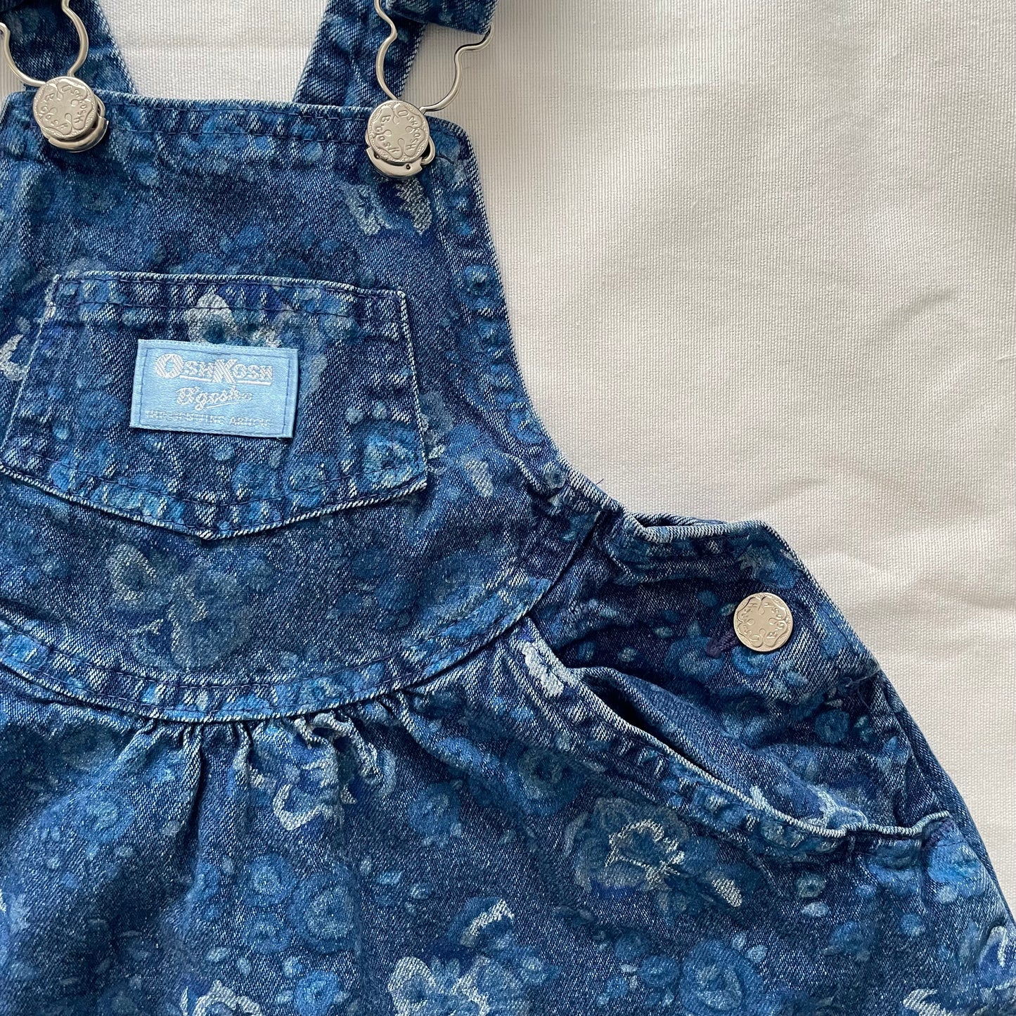 OshKosh Dark Denim Floral Printed Skirtall - Yellow Clover Vintage Kids Clothes