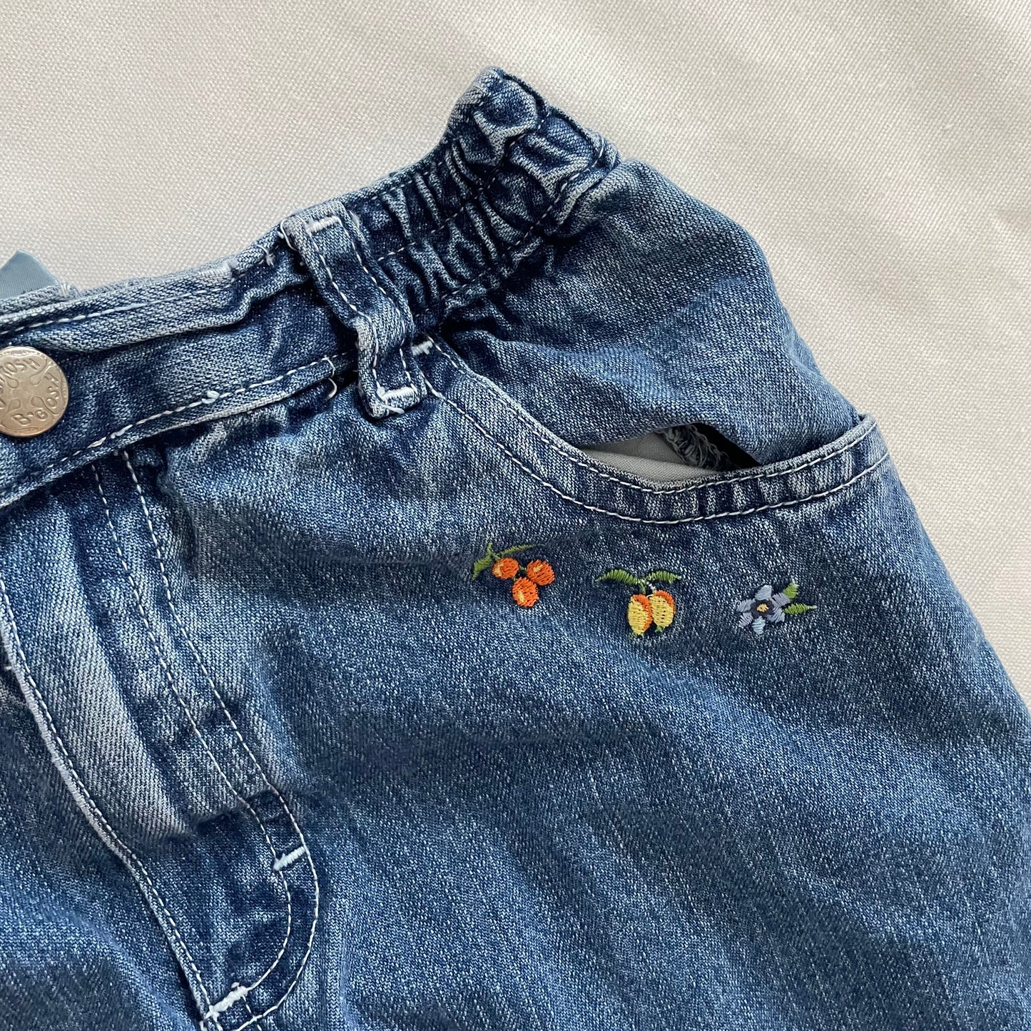 OshKosh Fruit Floral Embroidered Jeans - Yellow Clover Vintage Kids Clothes