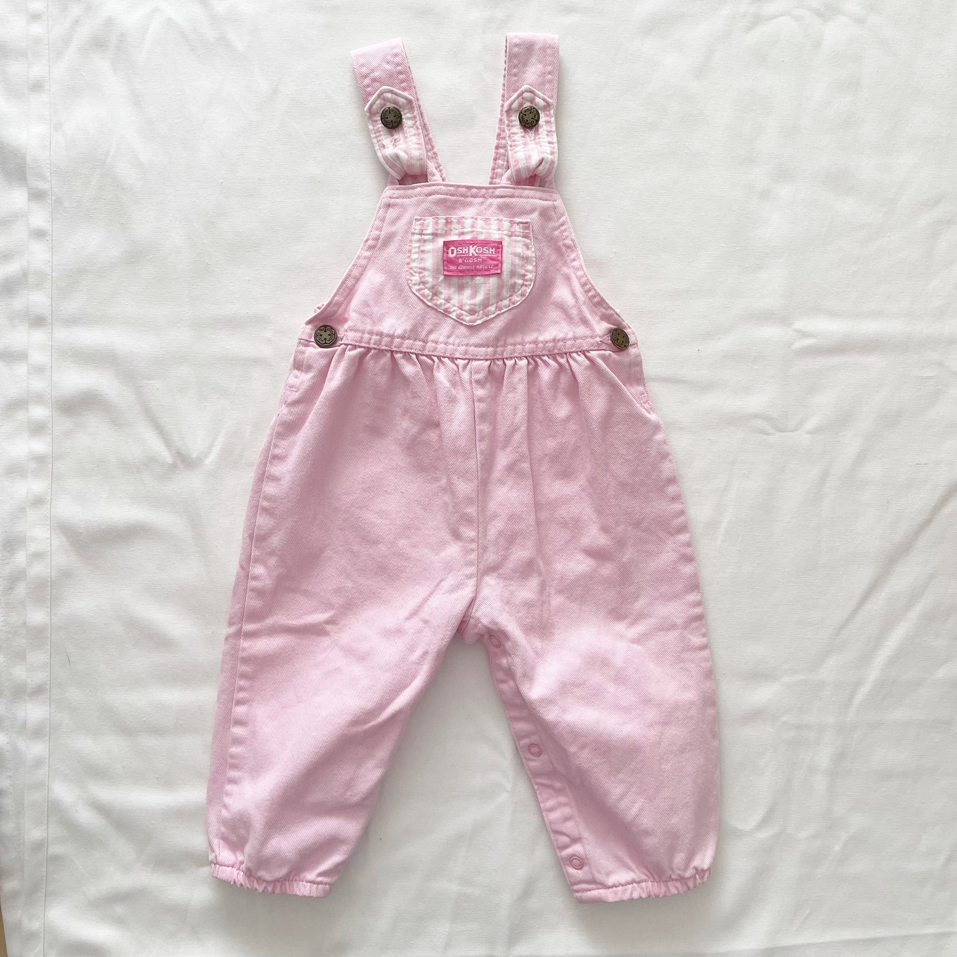 OshKosh Stripe Bow Back Light Pink Bubble Overalls - Yellow Clover Vintage Kids Clothes