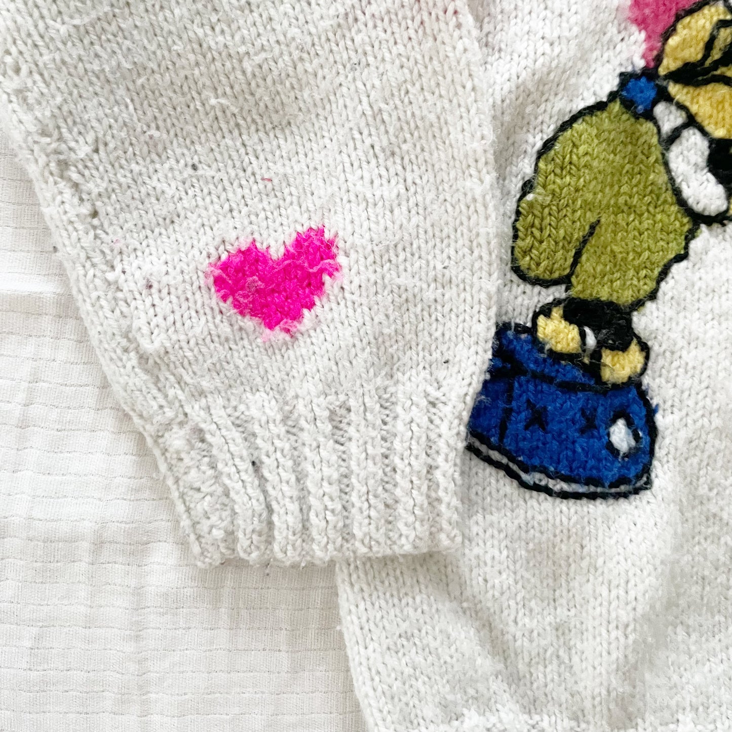 Handknit Mickey and Minnie Hearts Sweater - Yellow Clover Vintage Kids Clothes