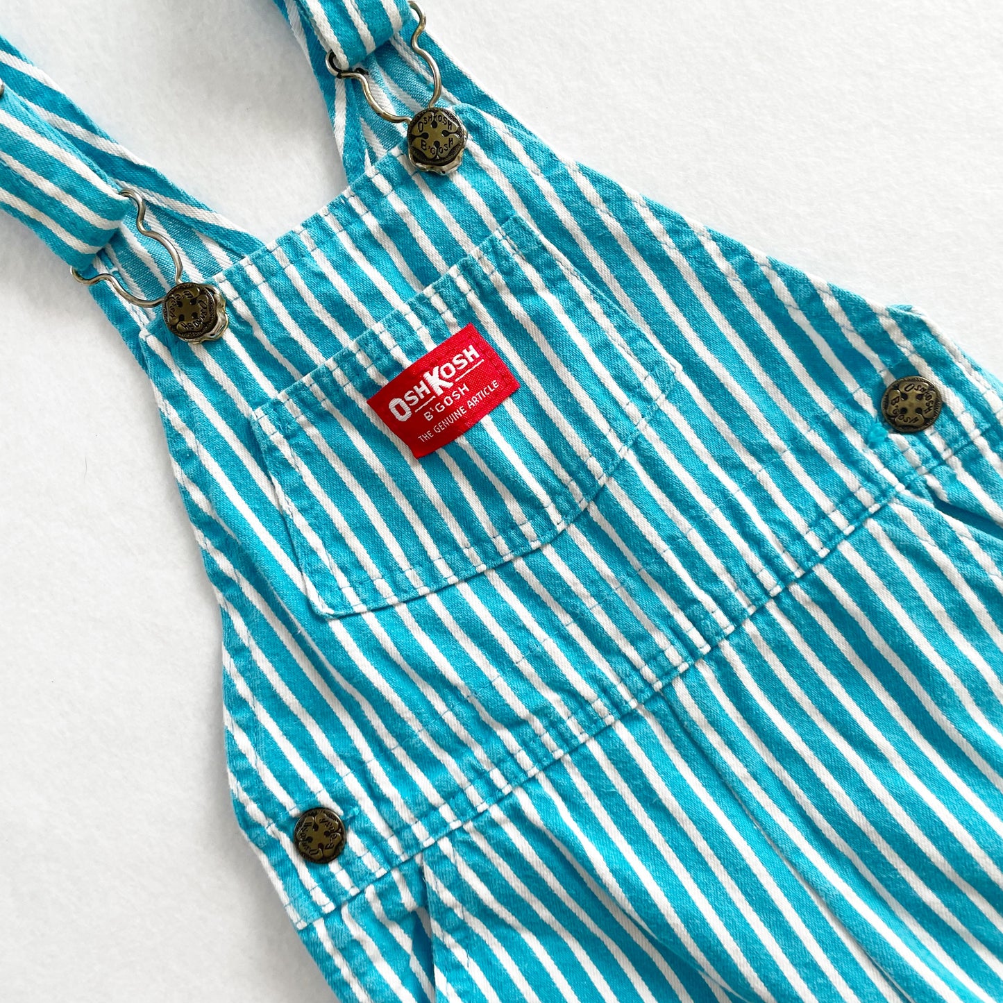 OshKosh Turquoise Stripe Overalls - Yellow Clover Vintage Kids Clothes
