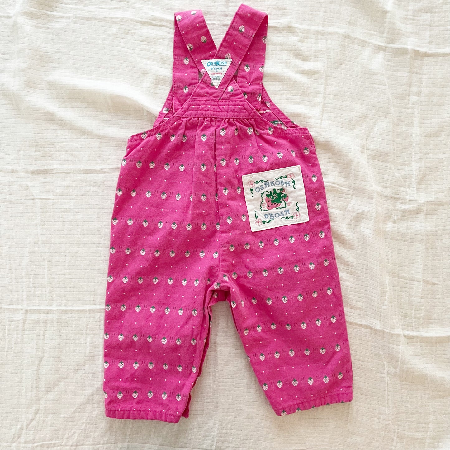 OshKosh Pink Strawberry Overalls - Yellow Clover Vintage Kids Clothes