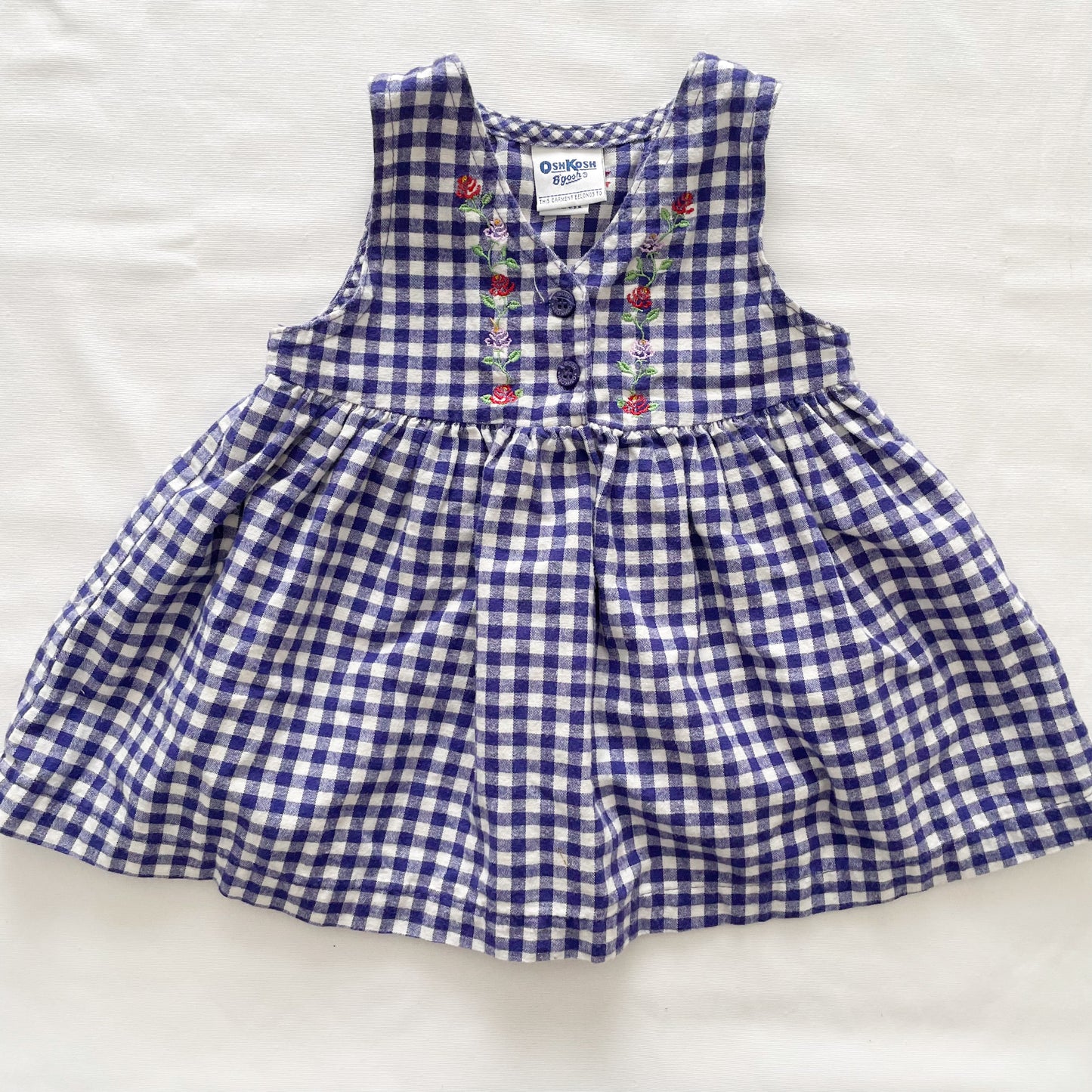 OshKosh Flannel Gingham Embroidered Dress - Yellow Clover Vintage Kids Clothes