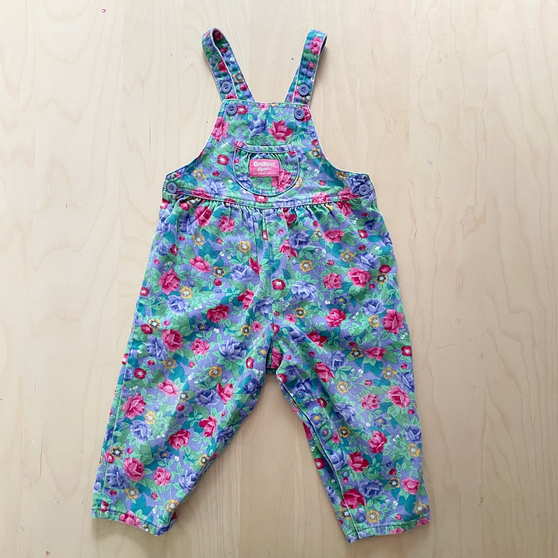 Vintage OshKosh Jewel Tone Floral Overalls - Yellow Clover Vintage Kids Clothes