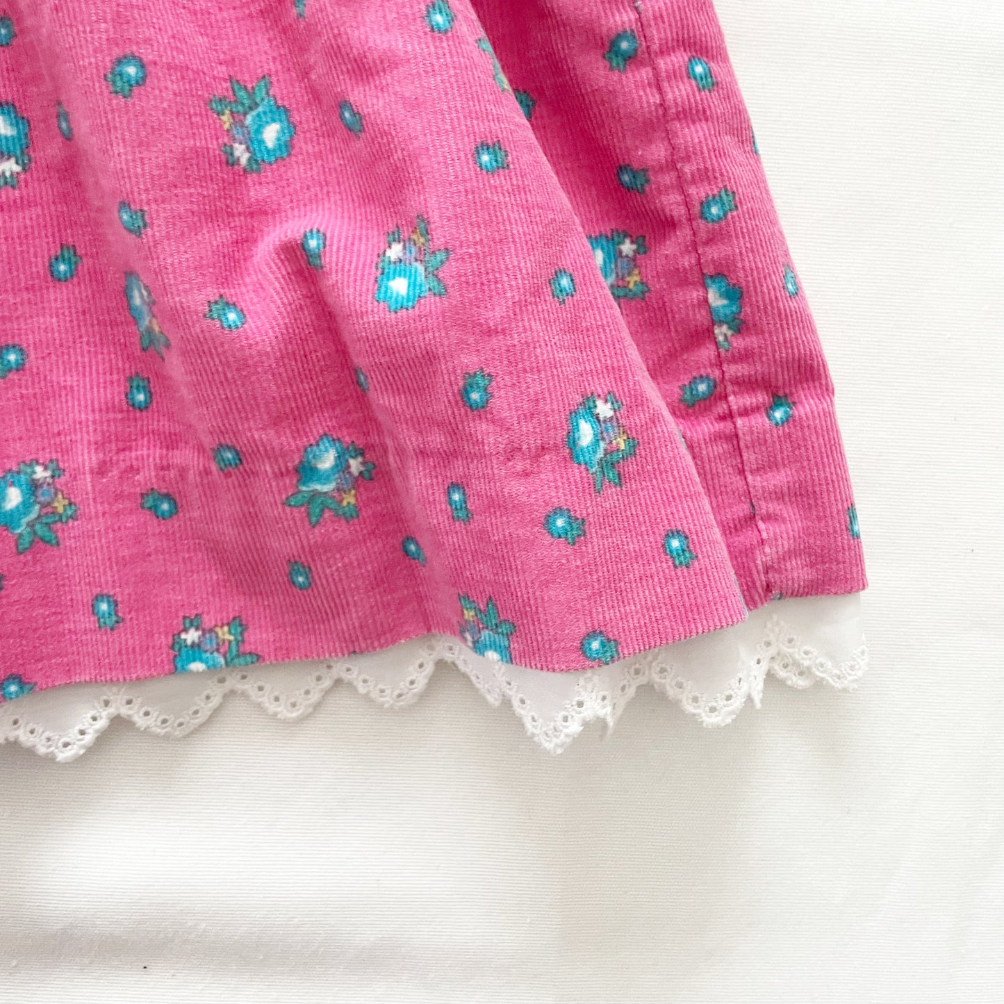 OshKosh Pink and Turquoise Floral Cord Dress - Yellow Clover Vintage Kids Clothes