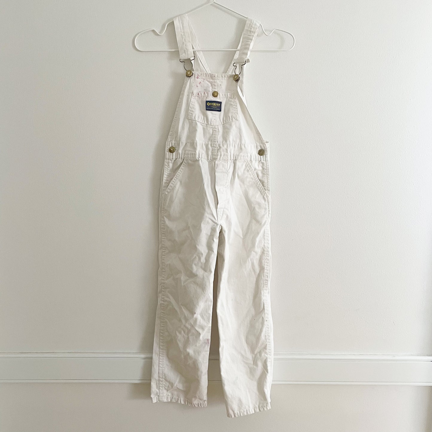 OshKosh Classic Cut White Overalls - Yellow Clover Vintage Kids Clothes