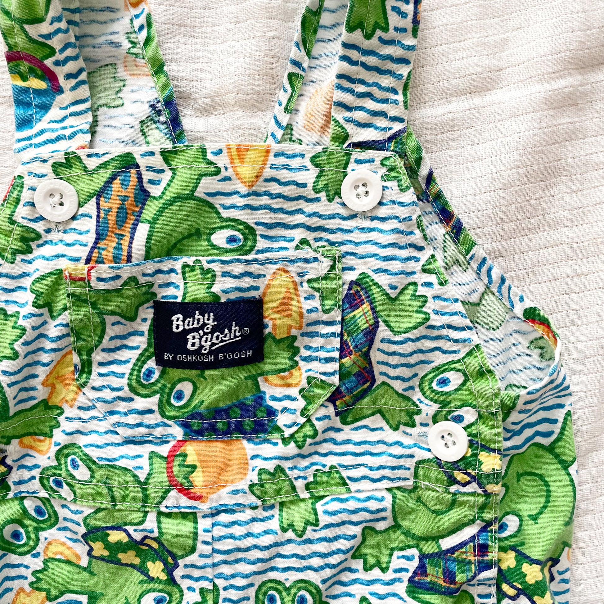 Baby B’gosh Beach Frogs Shortalls - Yellow Clover Vintage Kids Clothes