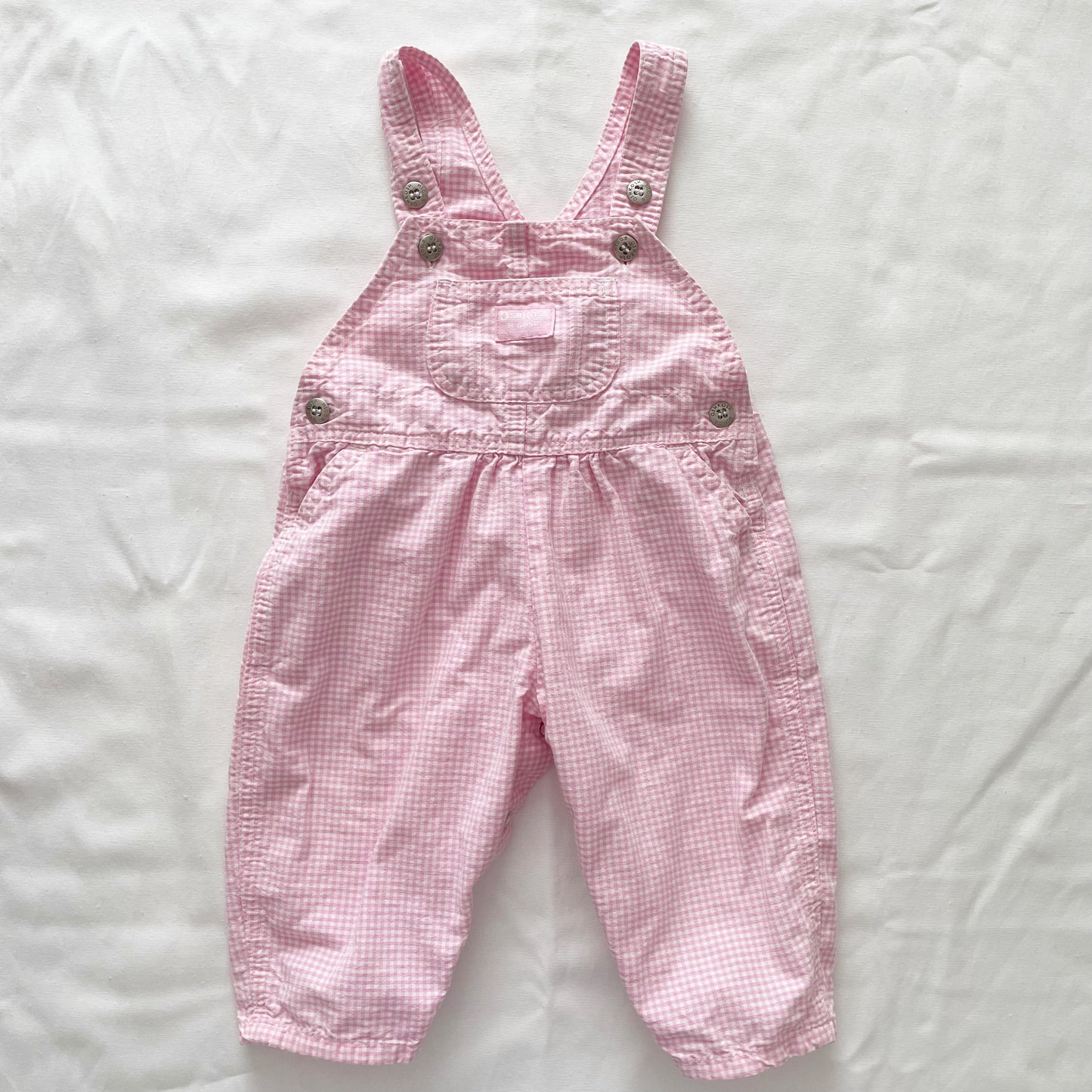 OshKosh Light Pink Gingham Overalls - Yellow Clover Vintage Kids Clothes