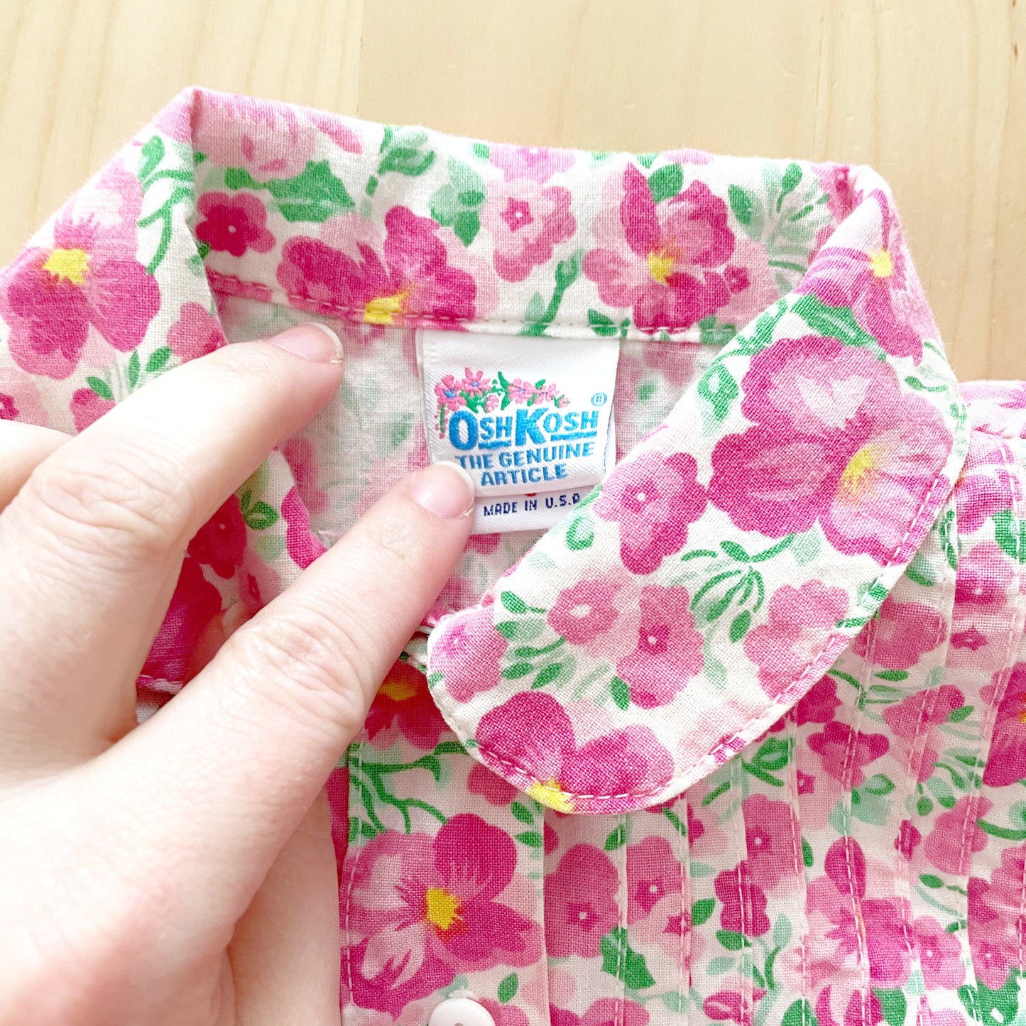 OshKosh Pink Floral Button Front Dress - Yellow Clover Vintage Kids Clothes