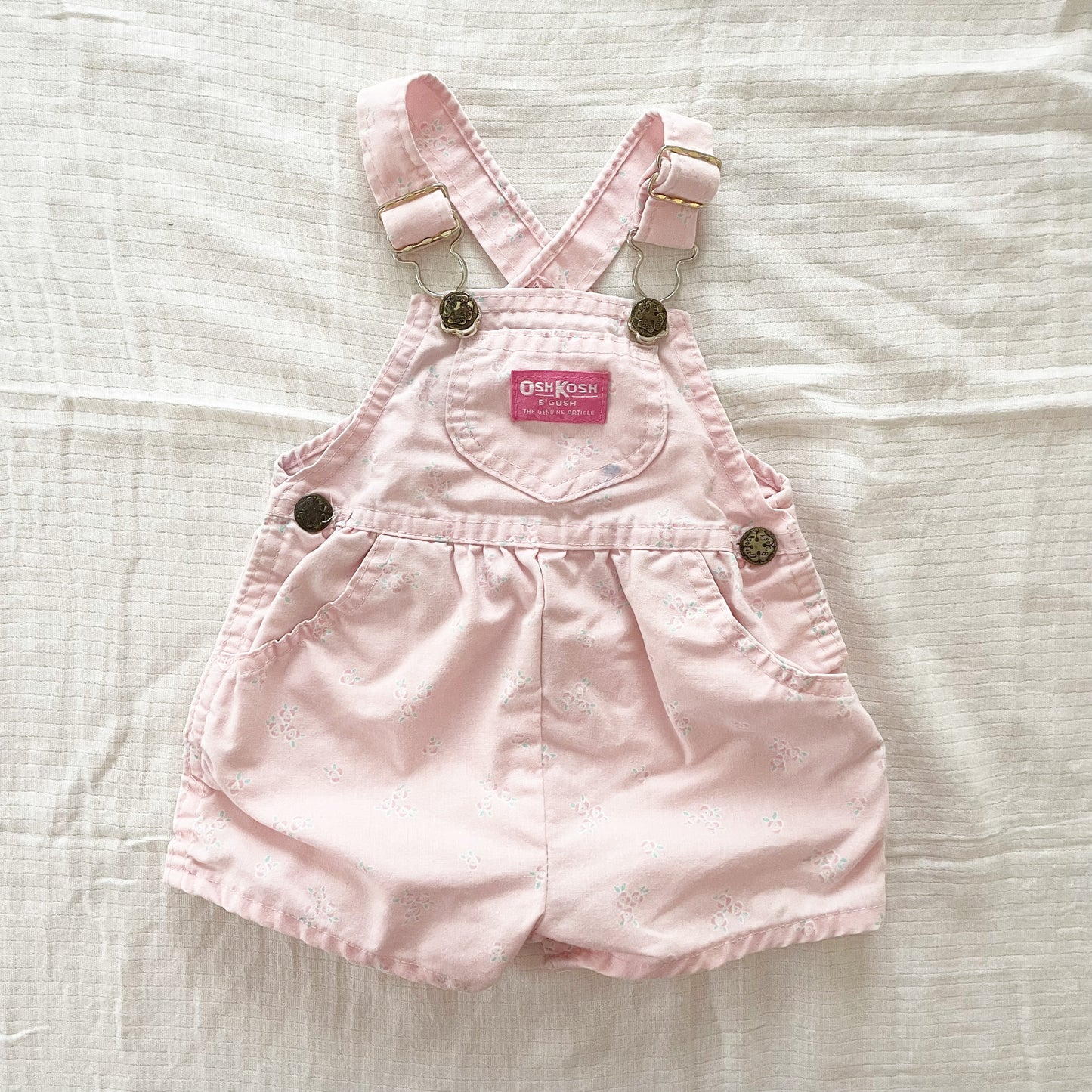OshKosh Pink Floral Keyhole Back Shortalls - Yellow Clover Vintage Kids Clothes