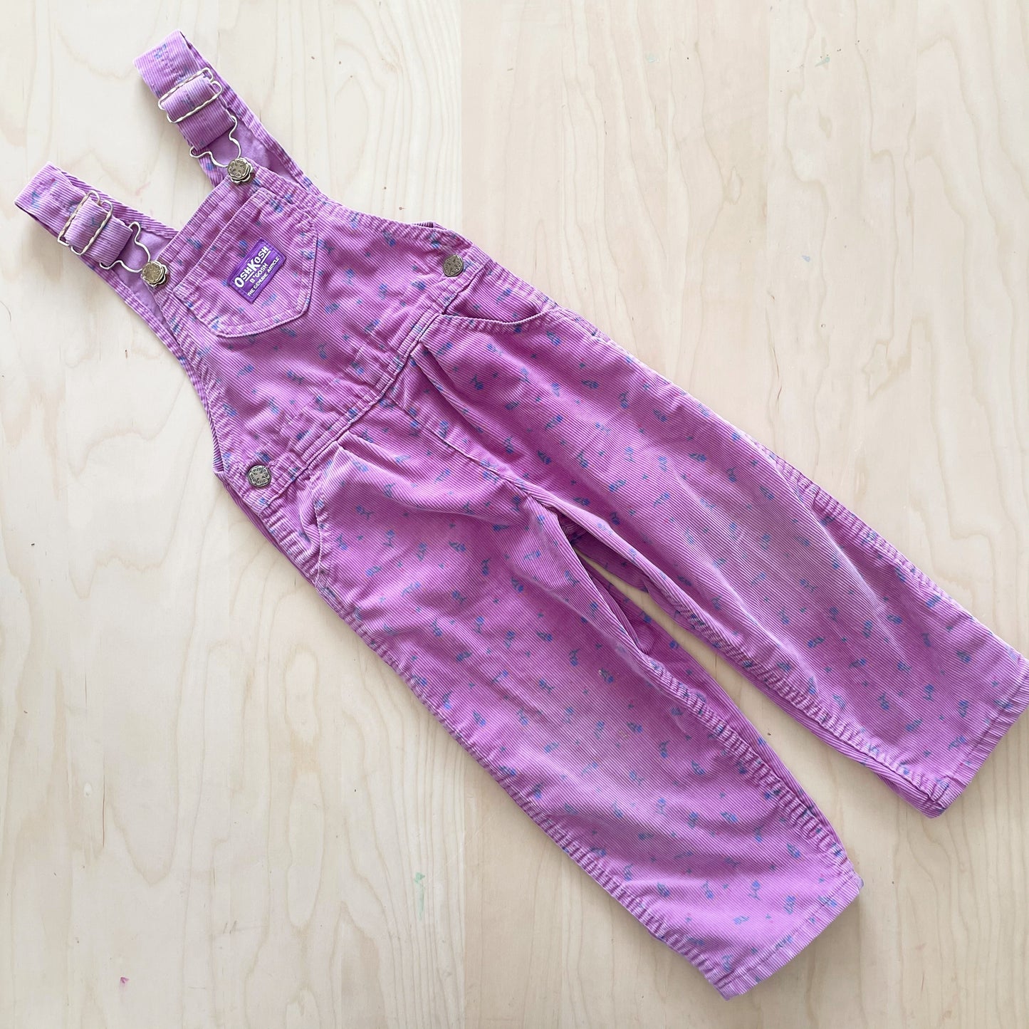 OshKosh Purple Floral Cord Overalls - Yellow Clover Vintage Kids Clothes