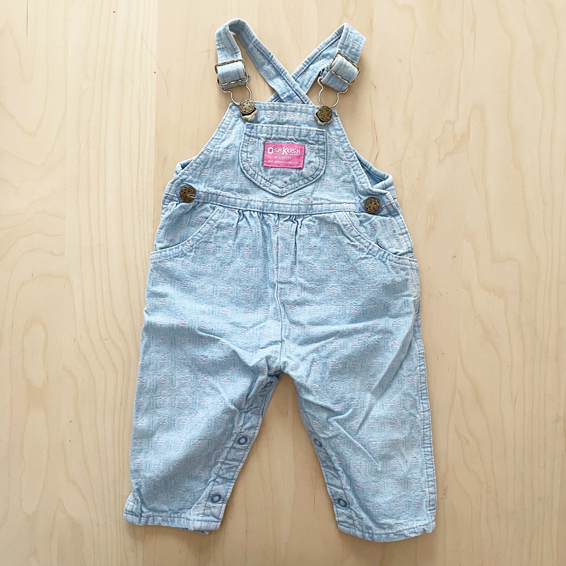 Vintage OshKosh Floral Woven Light Wash Overalls