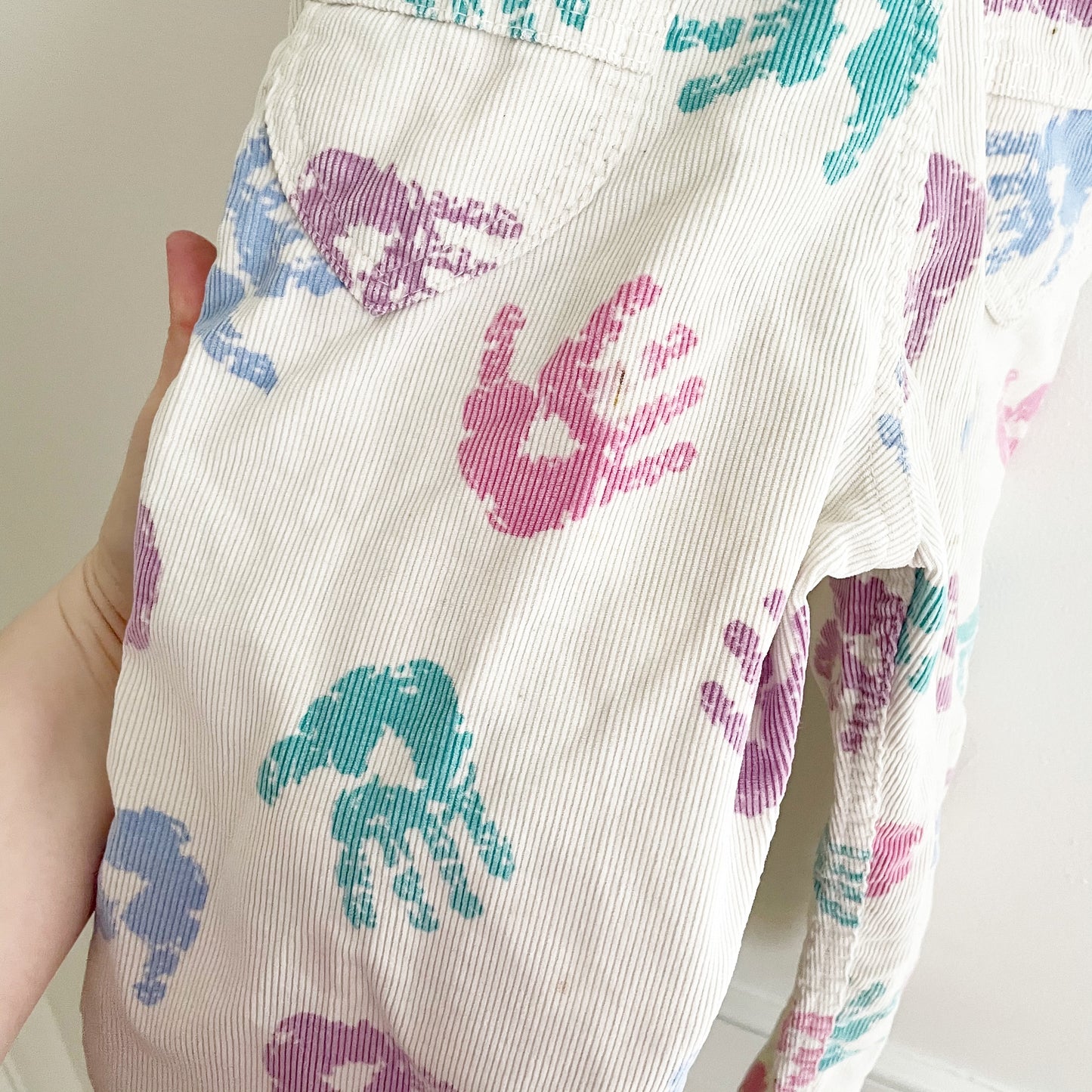 OshKosh Handprint Cord Overalls - Yellow Clover Vintage Kids Clothes