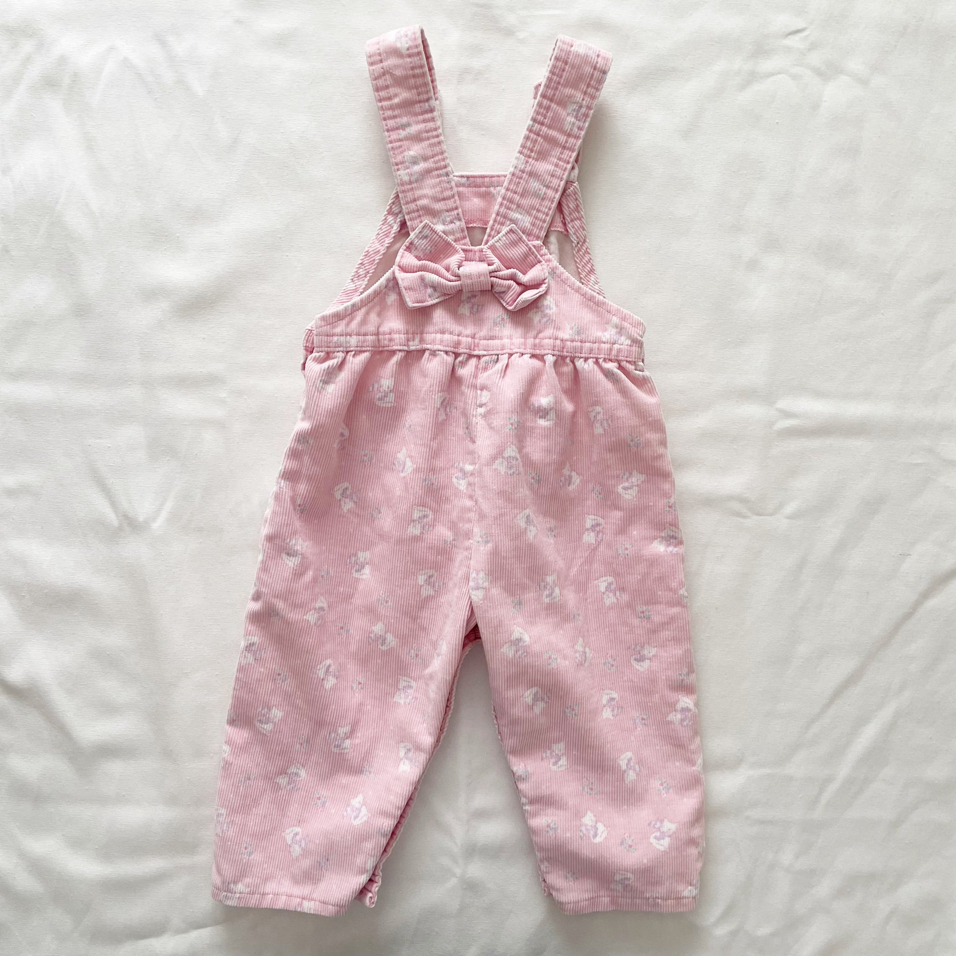 OshKosh Kitty Cat Fine Cord Bow Back Overalls - Yellow Clover Vintage Kids Clothes
