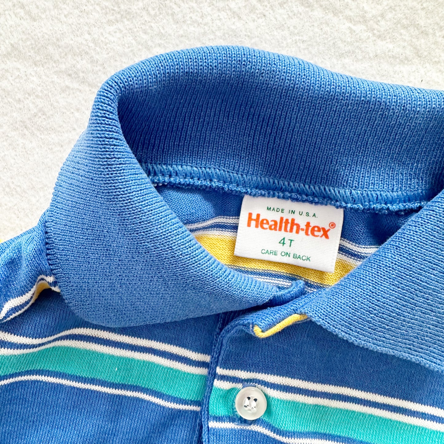 Healthtex Primary Striped Long Sleeve Polo - Yellow Clover Vintage Kids Clothes