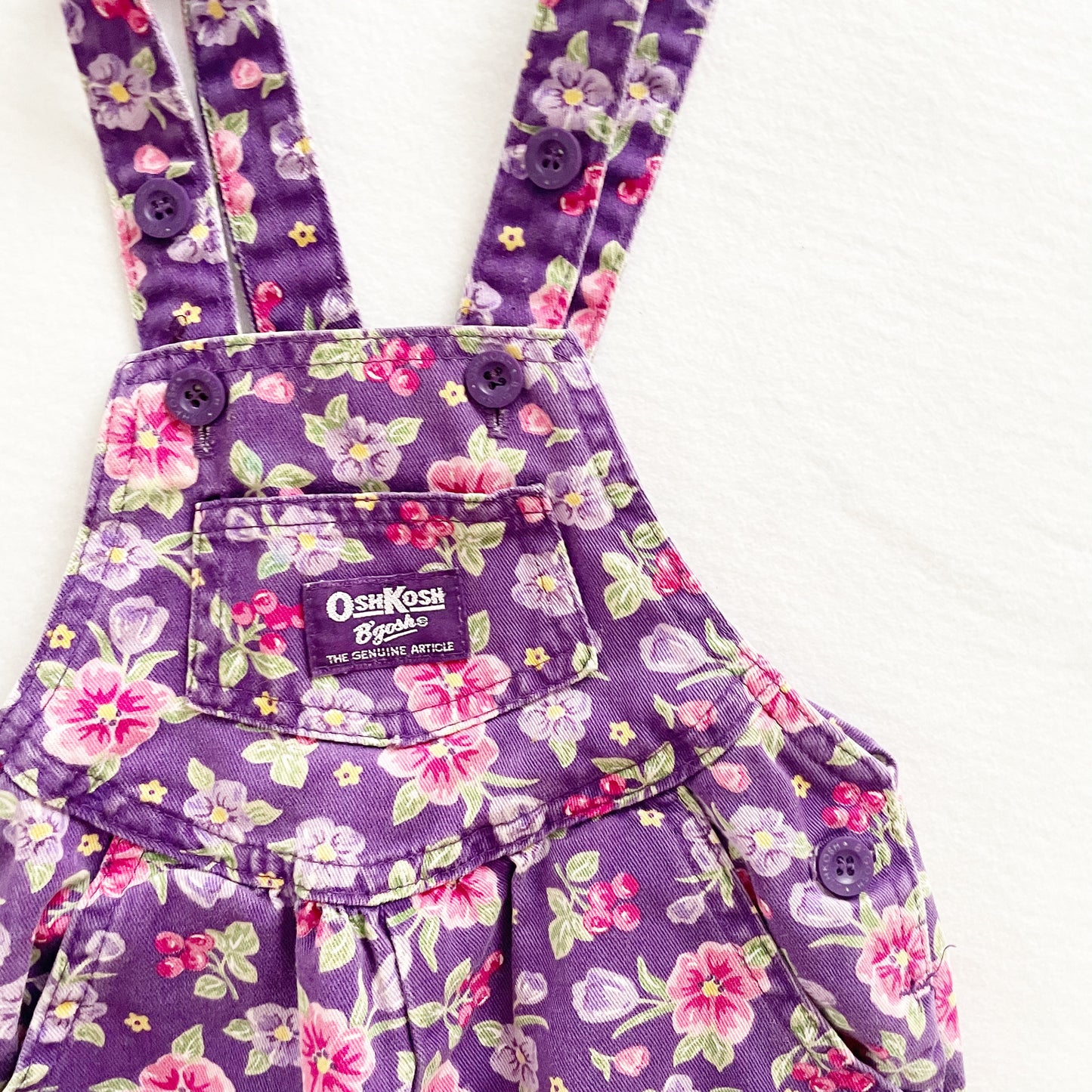 OshKosh Purple Pansy Overalls - Yellow Clover Vintage Kids Clothes