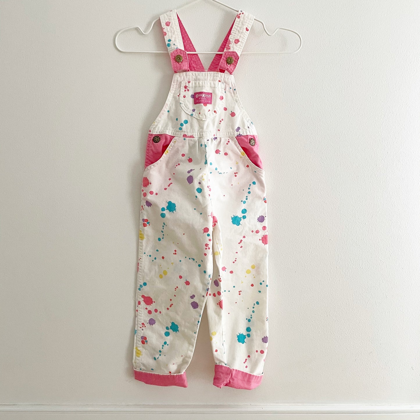 OshKosh Splatter Paint Overalls - Yellow Clover Vintage Kids Clothes