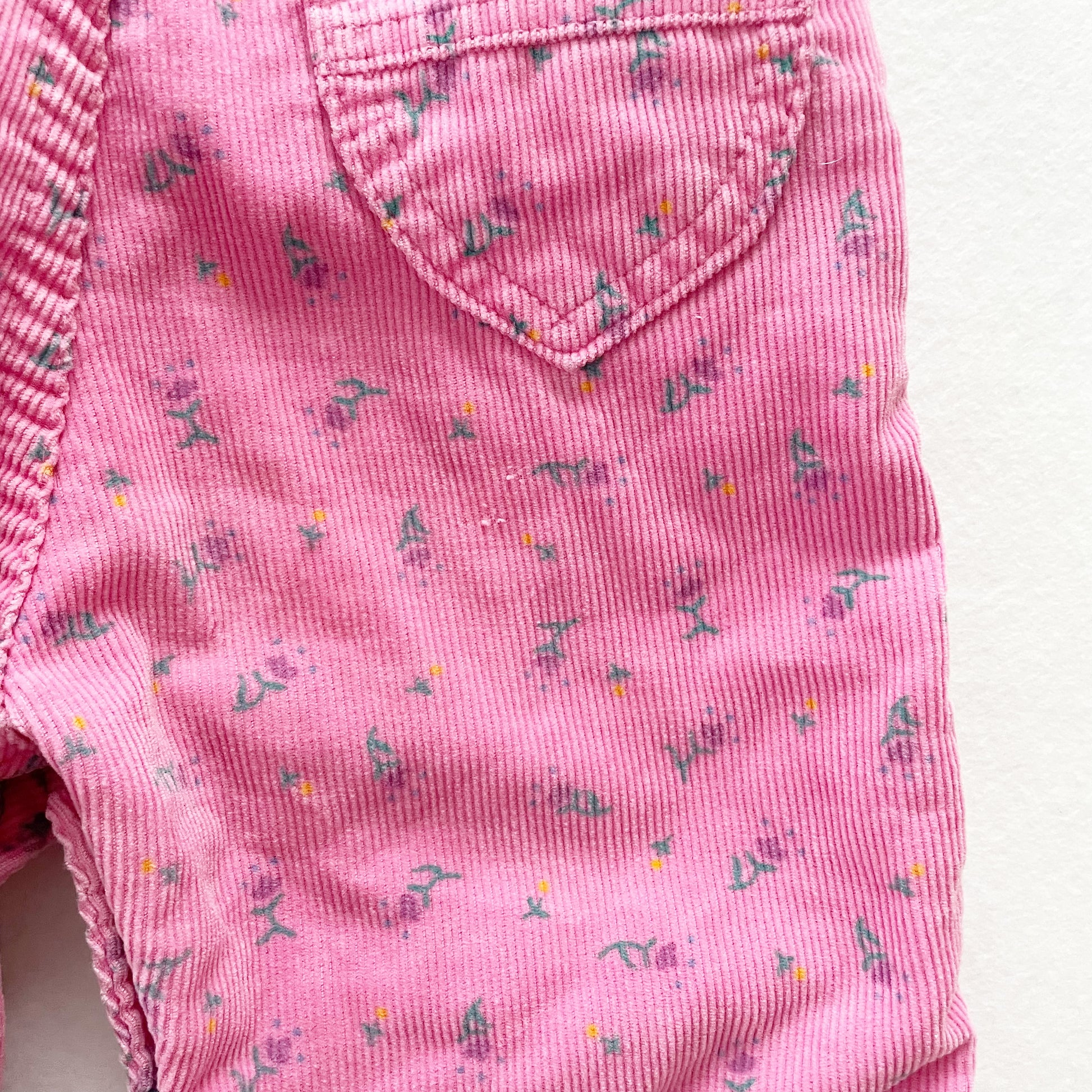 OshKosh Fine Cord Floral Print Overalls Set - Yellow Clover Vintage Kids Clothes