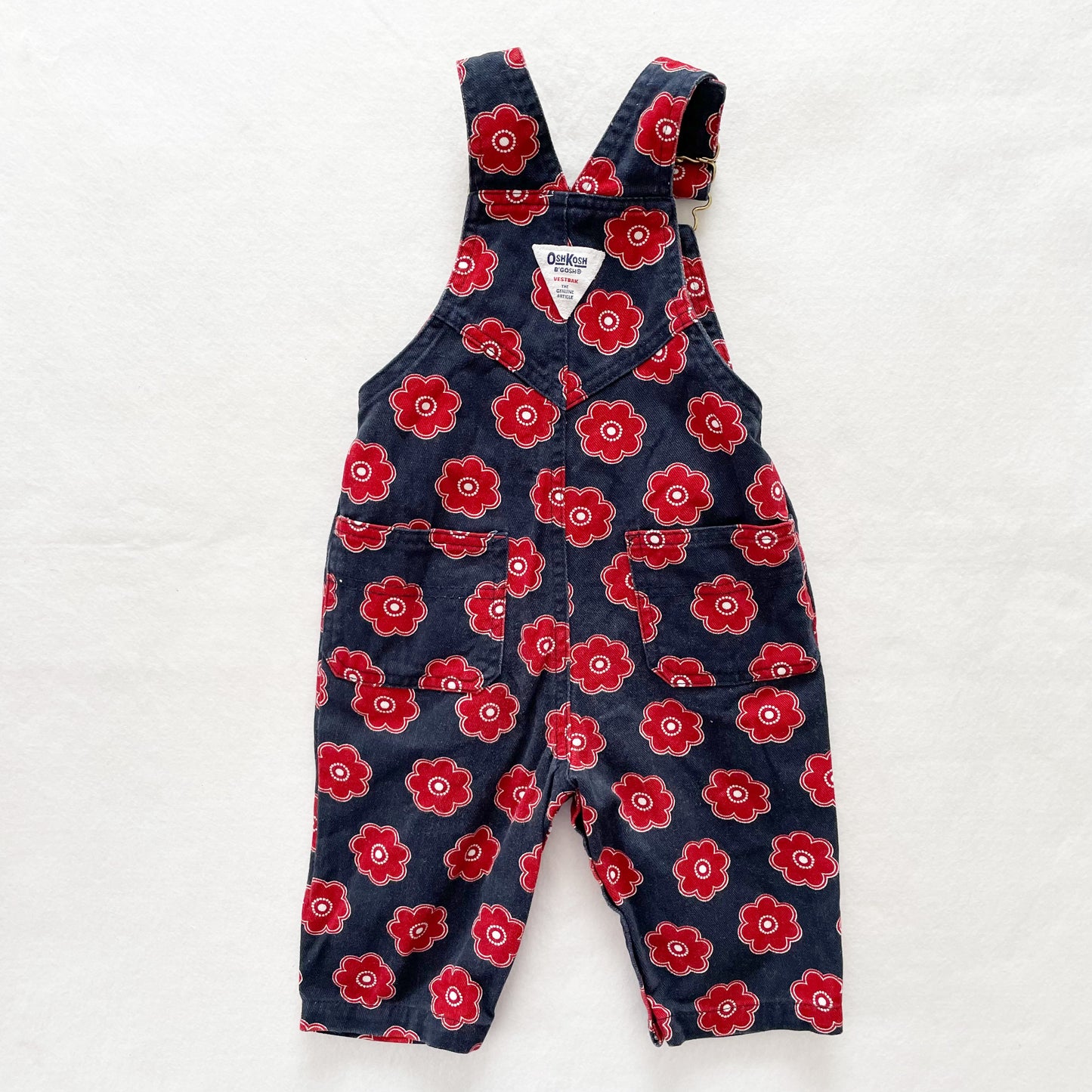 OshKosh Red Floral Overalls - Yellow Clover Vintage Kids Clothes