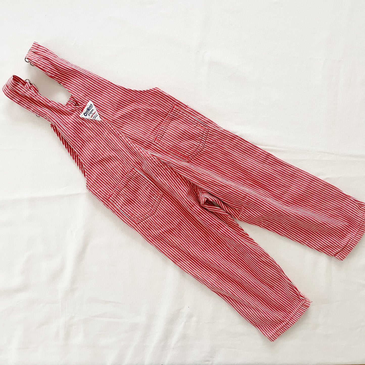 OshKosh Red Hickory Stripe Overalls - Yellow Clover Vintage Kids Clothes
