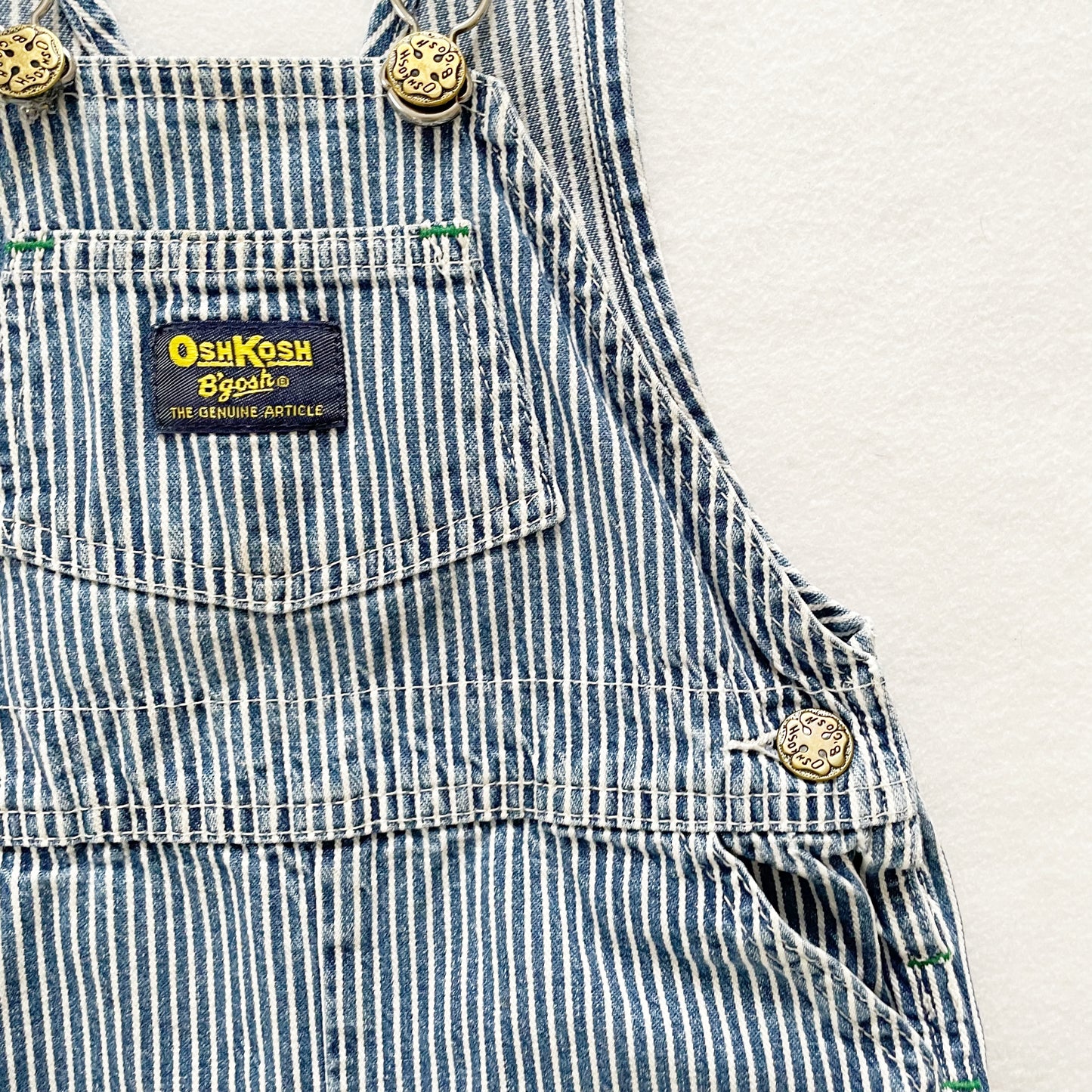 OshKosh Hickory Stripe Denim Overalls - Yellow Clover Vintage Kids Clothes