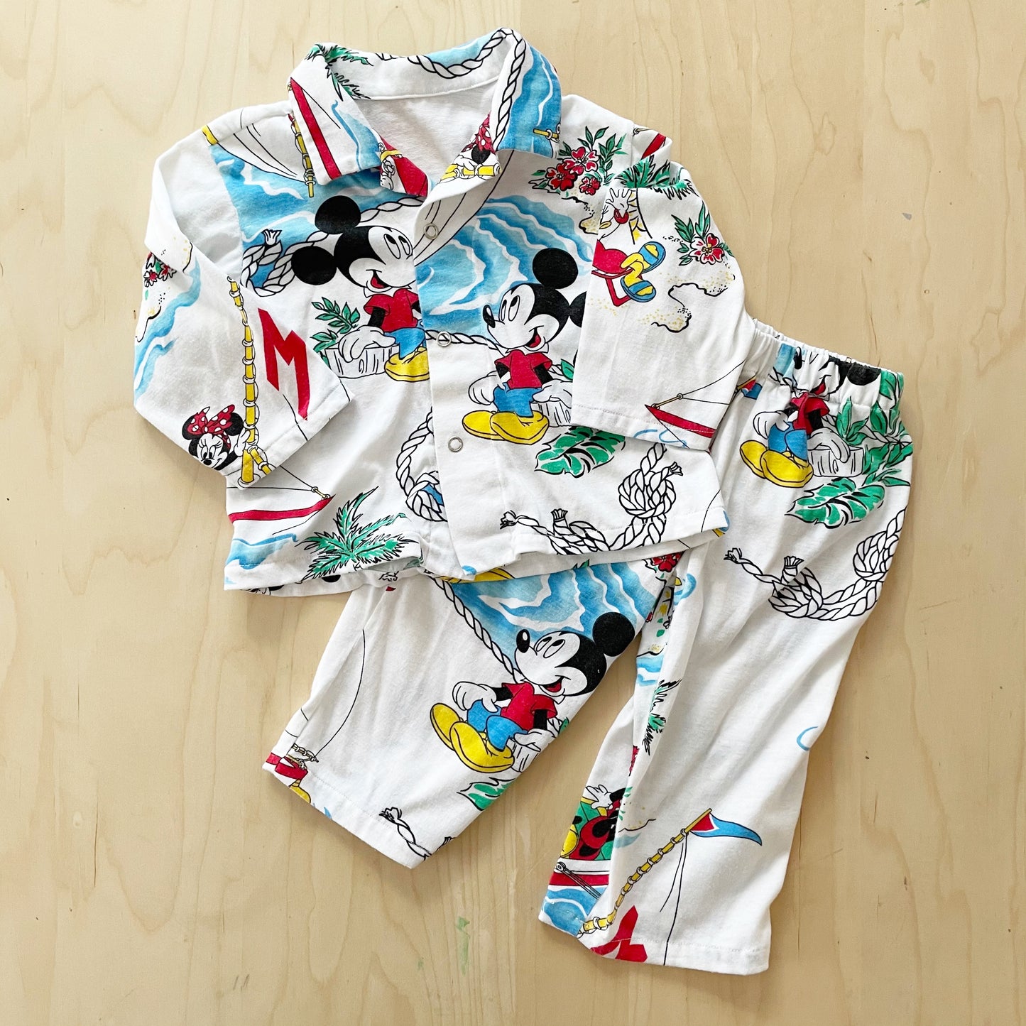 Vintage Mickey Tropical Pajamas Set - Yellow Clover Vintage Kids Clothes