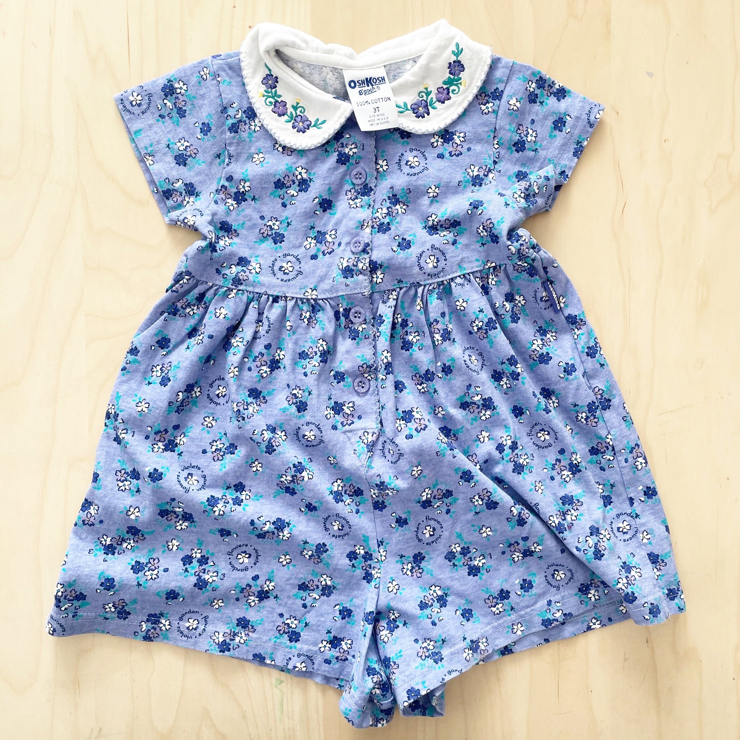 OshKosh Periwinkle Floral Romper - Yellow Clover Vintage Kids Clothes