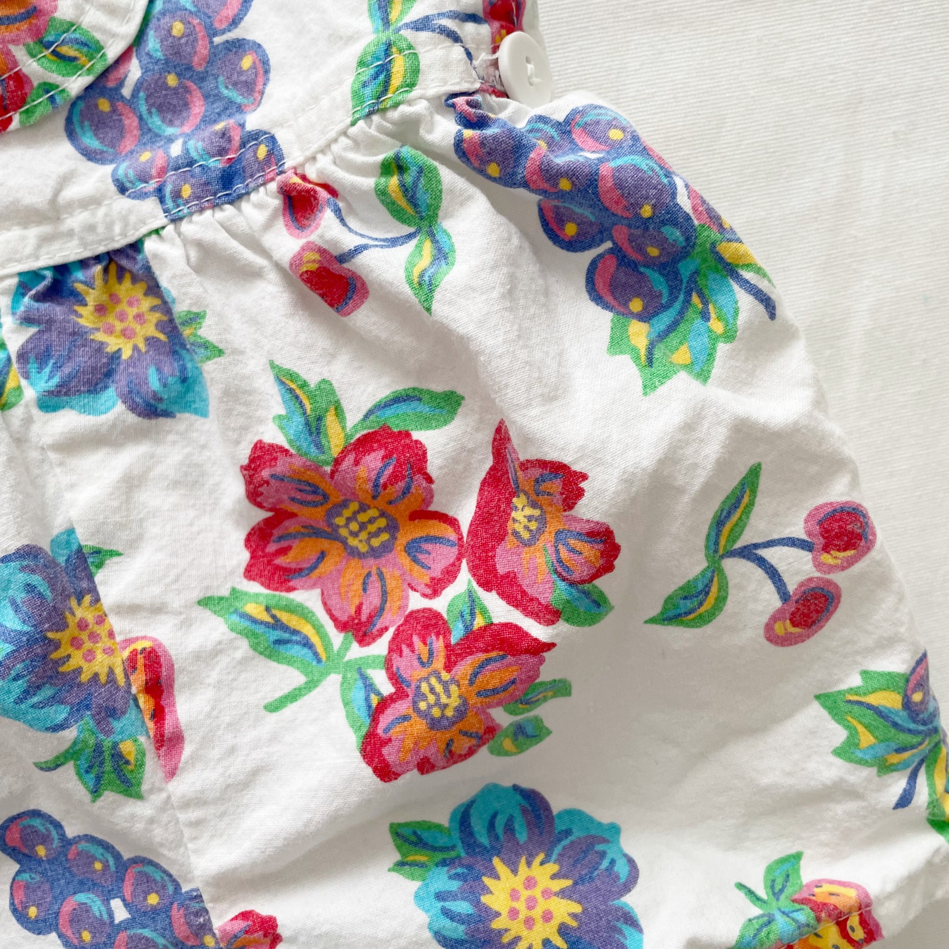 Baby B’gosh Bright Floral Fruit Print Shortalls - Yellow Clover Vintage Kids Clothes